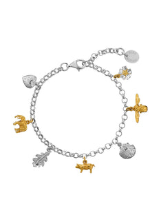 Menagerie Charm Bracelet with Floral Engraved Charms