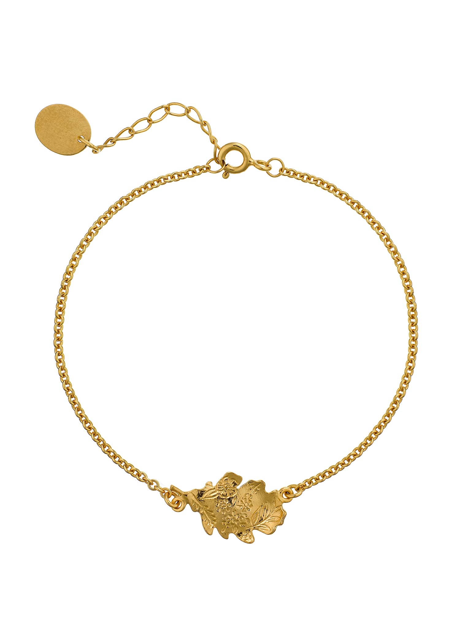 Floral Engraved Oak Leaf Inline Bracelet - image 4 | gold plate