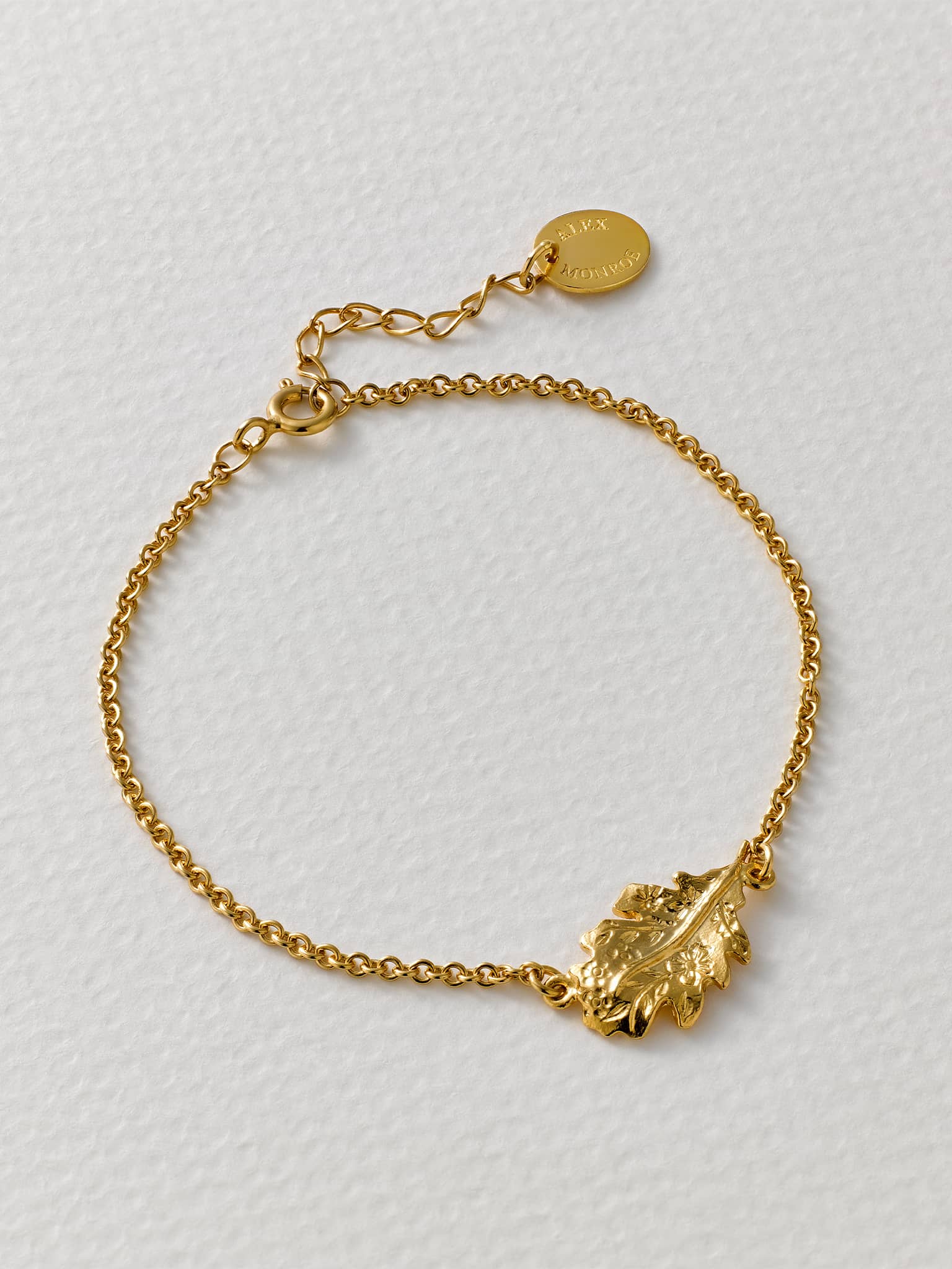 Floral Engraved Oak Leaf Inline Bracelet - image 3 | gold plate