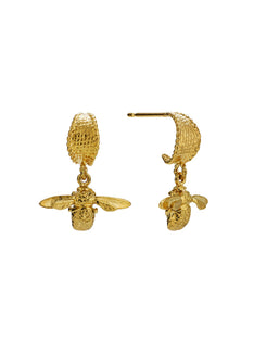 Basket Weave Huggie Hoop Earrings with Floral Engraved Inbetweeny Bee Drops