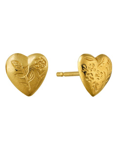 Floral Engraved Heart Stud Earrings