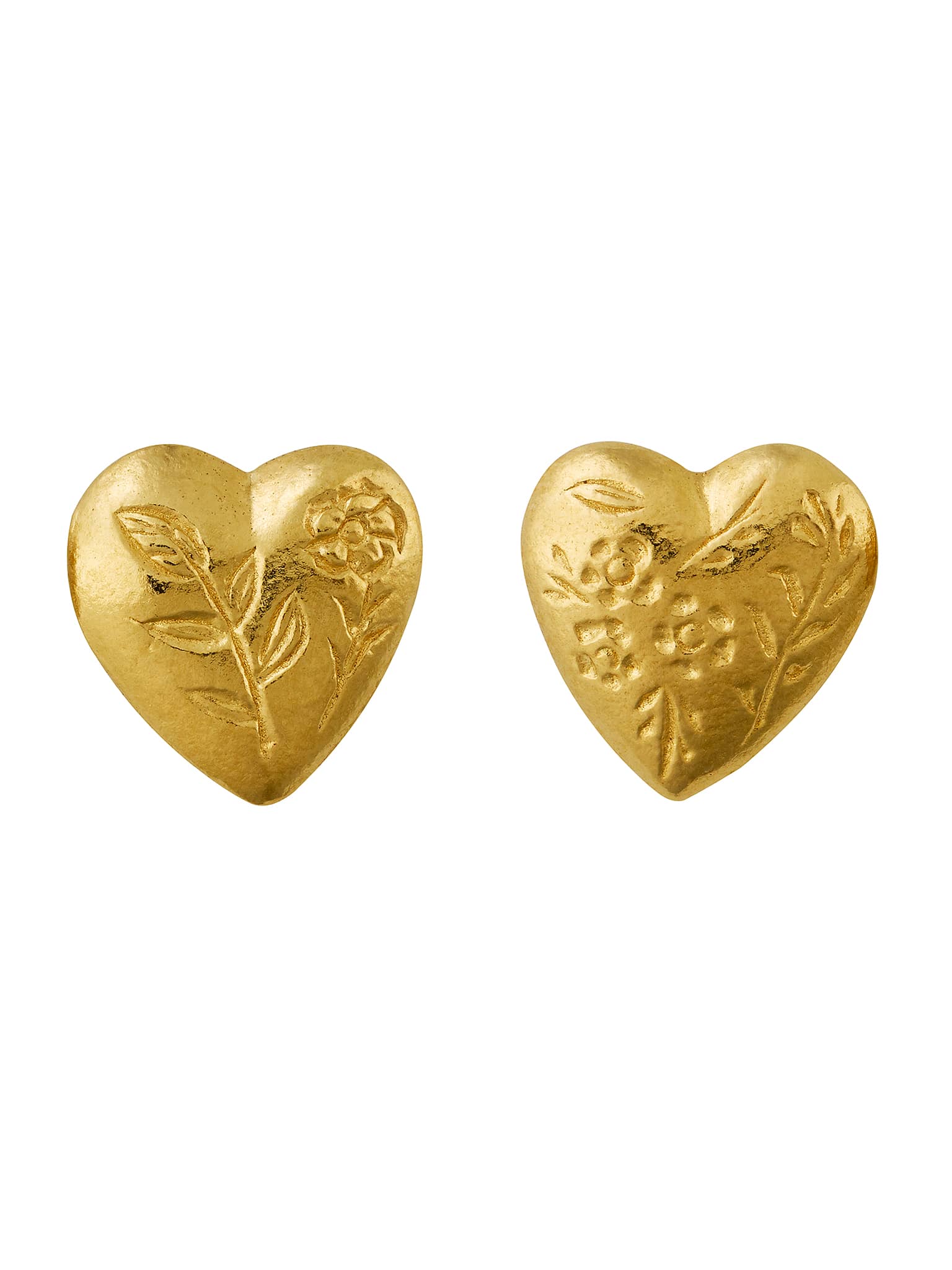 Floral Engraved Heart Stud Earrings - image 4 | gold plate