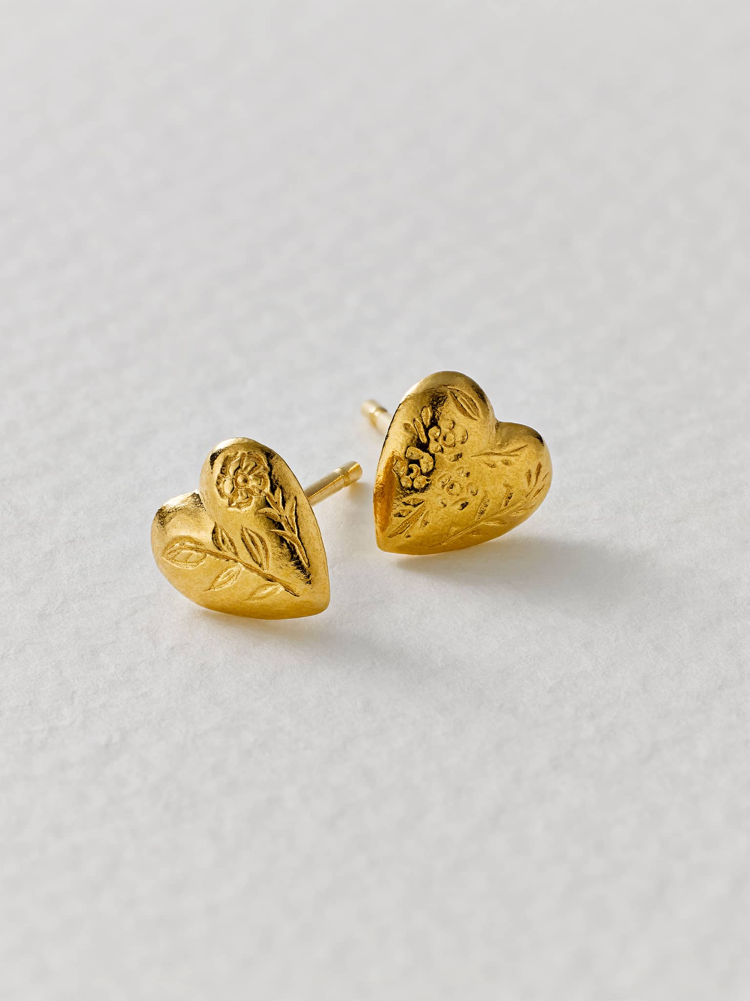 Floral Engraved Heart Stud Earrings - image 3 | gold plate