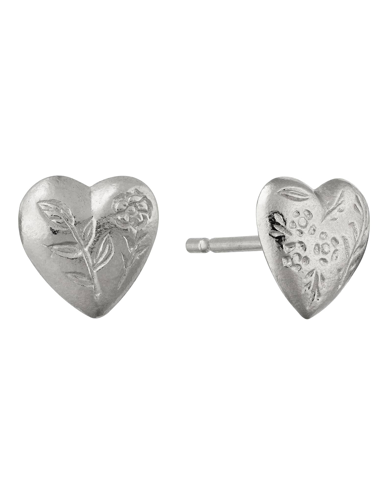 Floral Engraved Heart Stud Earrings - image 5 | silver