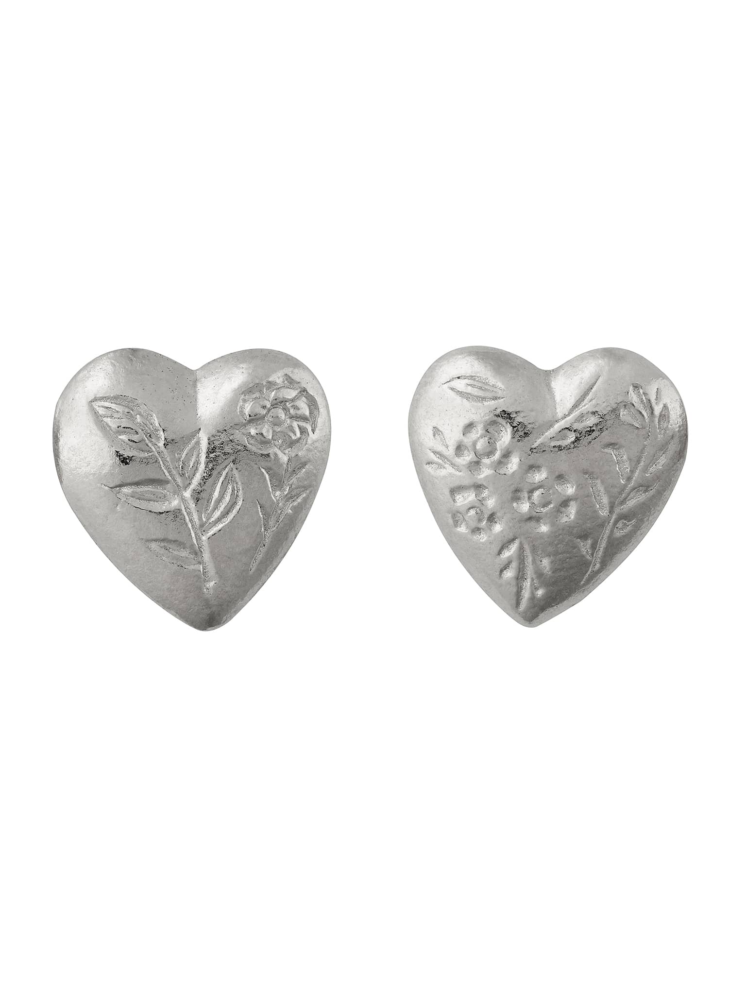 Floral Engraved Heart Stud Earrings - image 7 | silver