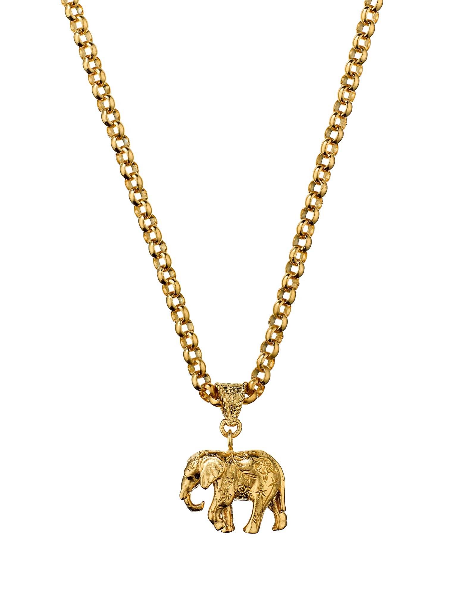 Floral Engraved Elephant Necklace on Belcher Chain - image 4 | gold plate
