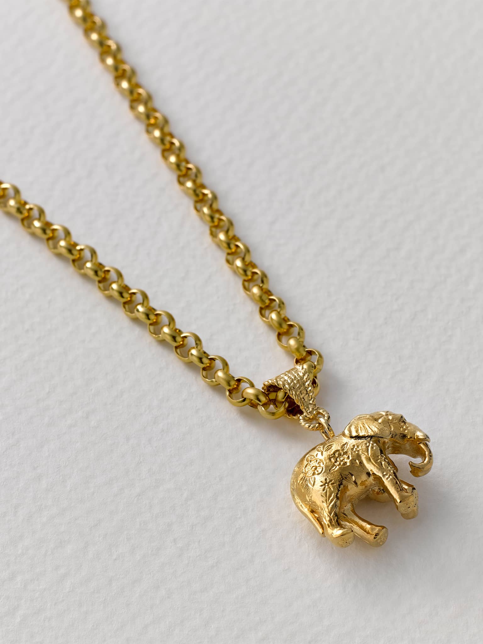 Floral Engraved Elephant Necklace on Belcher Chain - image 3 | gold plate