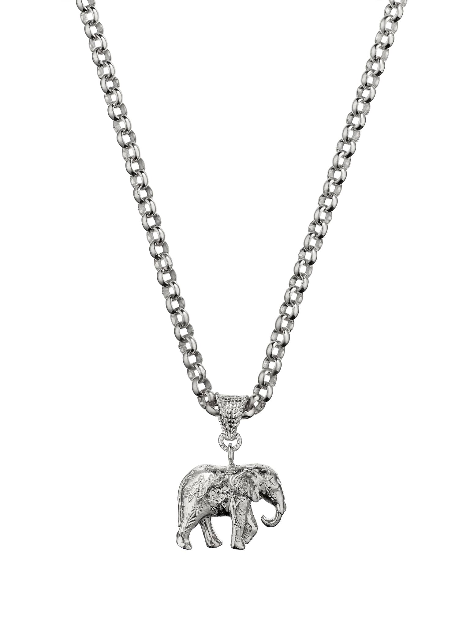 Floral Engraved Elephant Necklace on Belcher Chain - image 5 | silver
