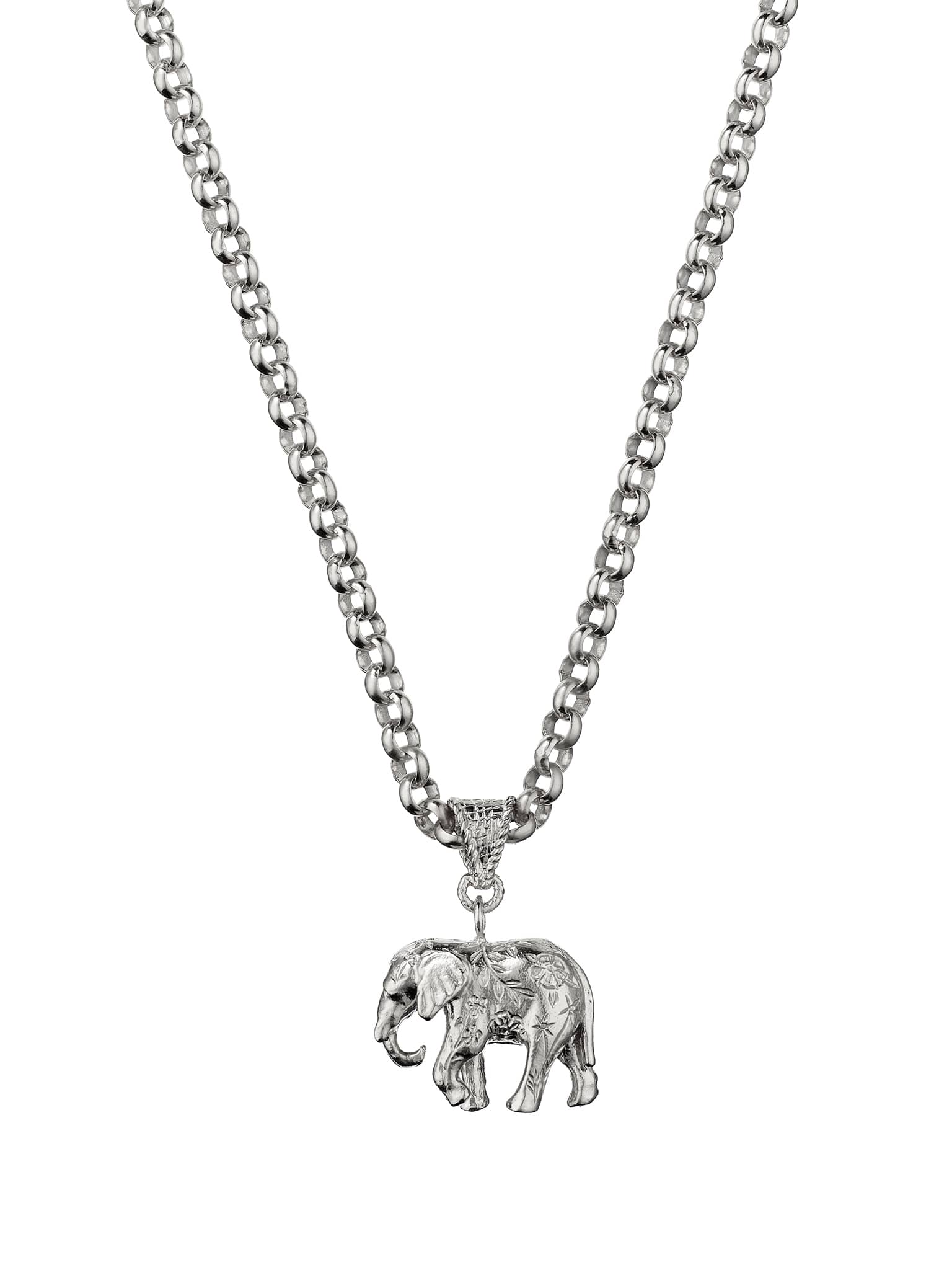 Floral Engraved Elephant Necklace on Belcher Chain - image 8 | silver