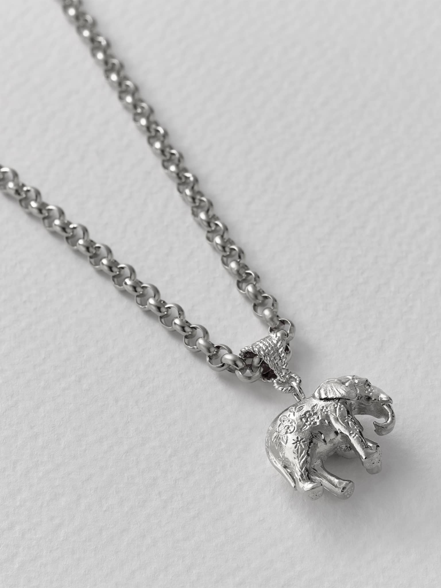 Floral Engraved Elephant Necklace on Belcher Chain - image 7 | silver