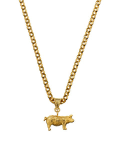 Floral Engraved Pig Necklace on Belcher Chain