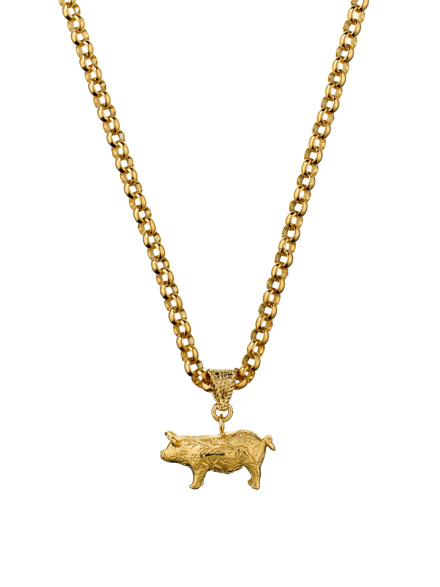 Floral Engraved Pig Necklace on Belcher Chain - image 4 | gold plate
