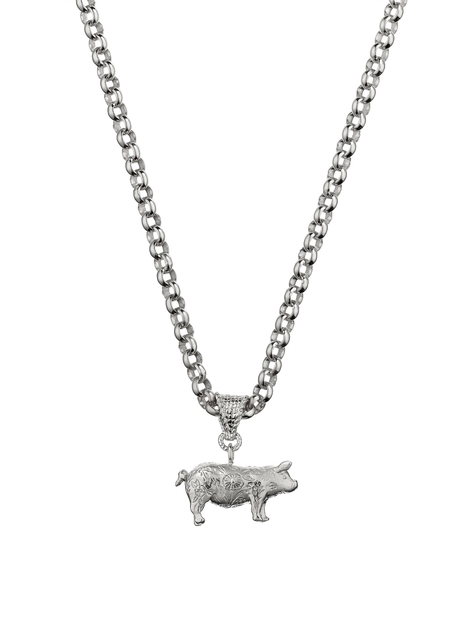 Floral Engraved Pig Necklace on Belcher Chain - image 5 | silver