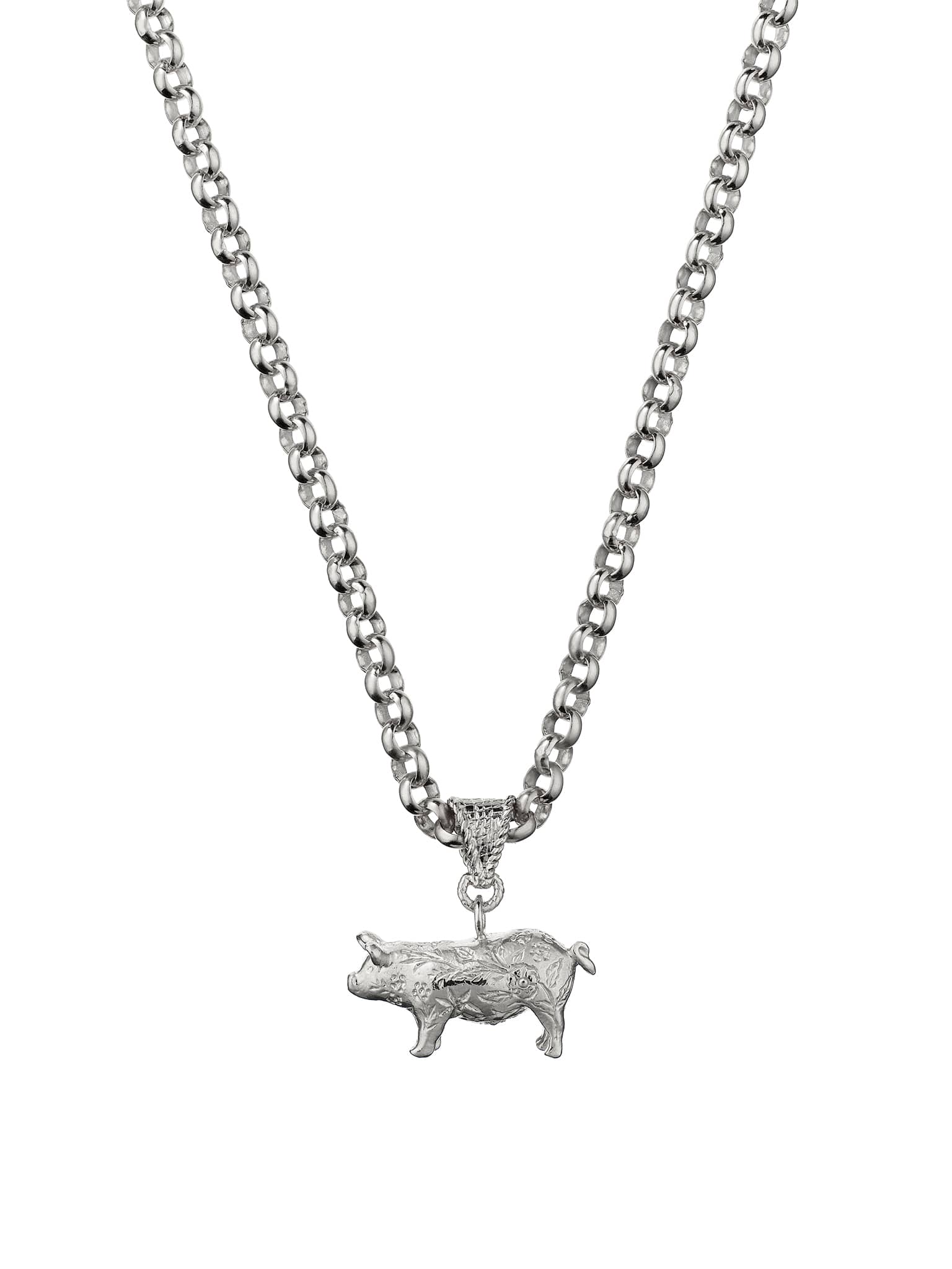 Floral Engraved Pig Necklace on Belcher Chain - image 8 | silver