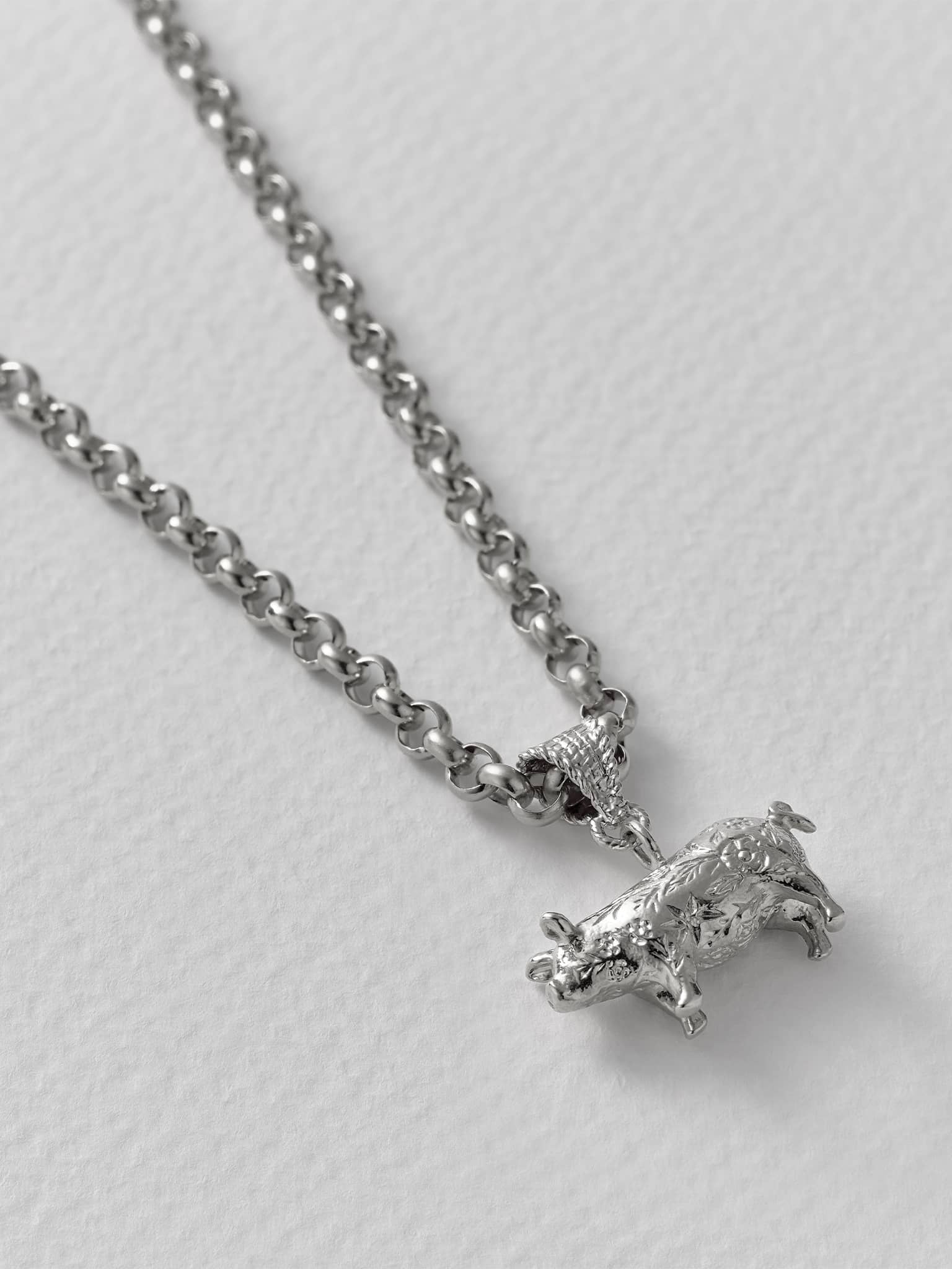 Floral Engraved Pig Necklace on Belcher Chain - image 7 | silver