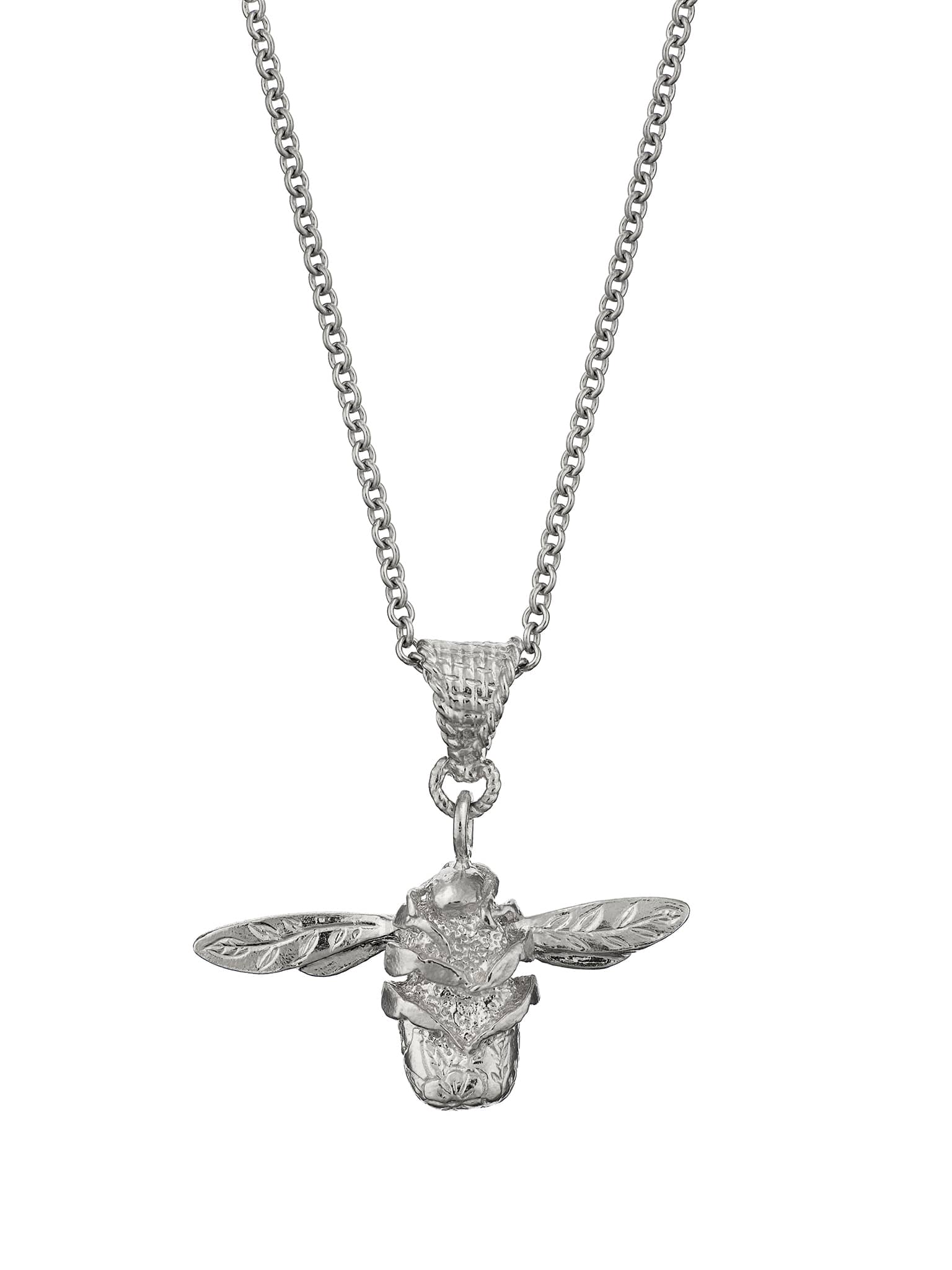Floral Engraved Bumblebee Necklace - image 8 | silver