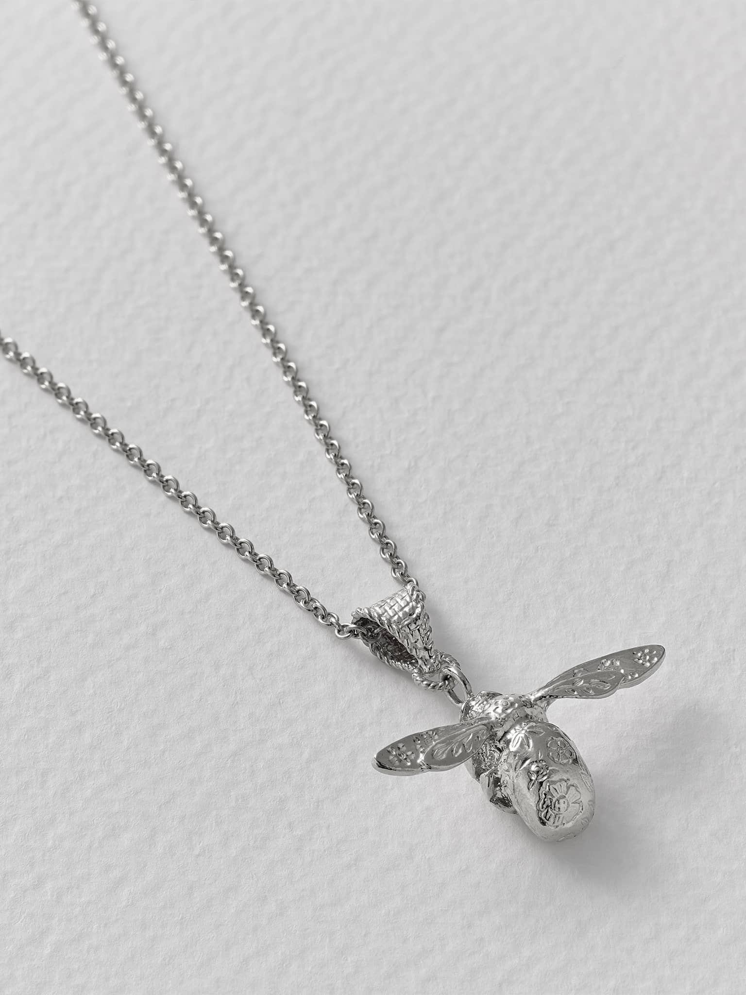 Floral Engraved Bumblebee Necklace - image 7 | silver