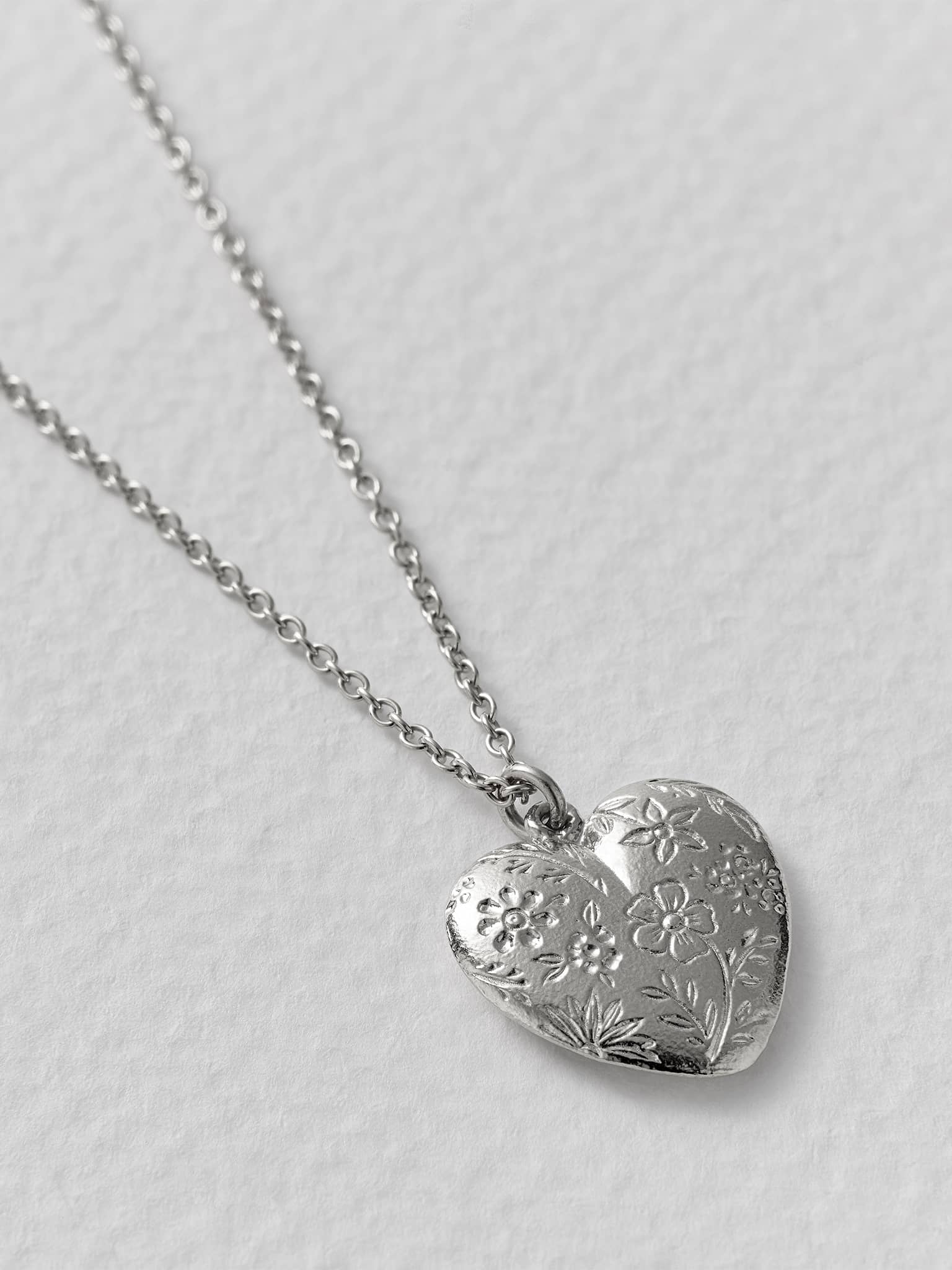 Floral Engraved Heart Necklace - image 7 | silver