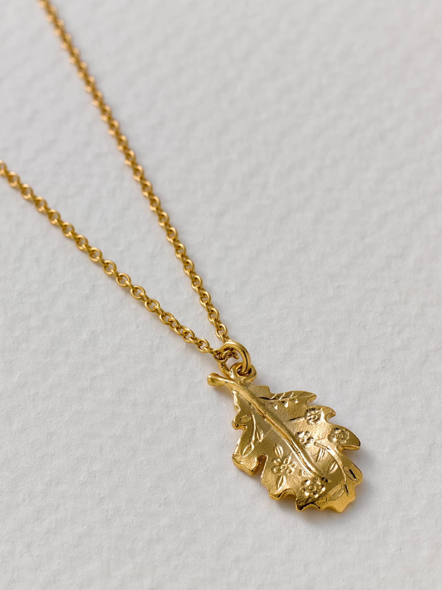 Floral Engraved Oak Leaf Necklace - image 4 | gold plate