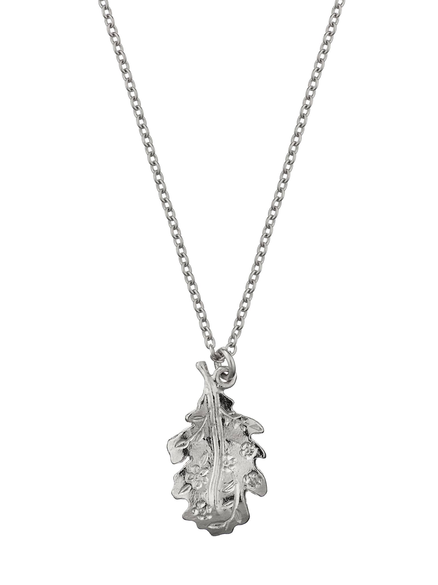 Floral Engraved Oak Leaf Necklace - image 6 | silver