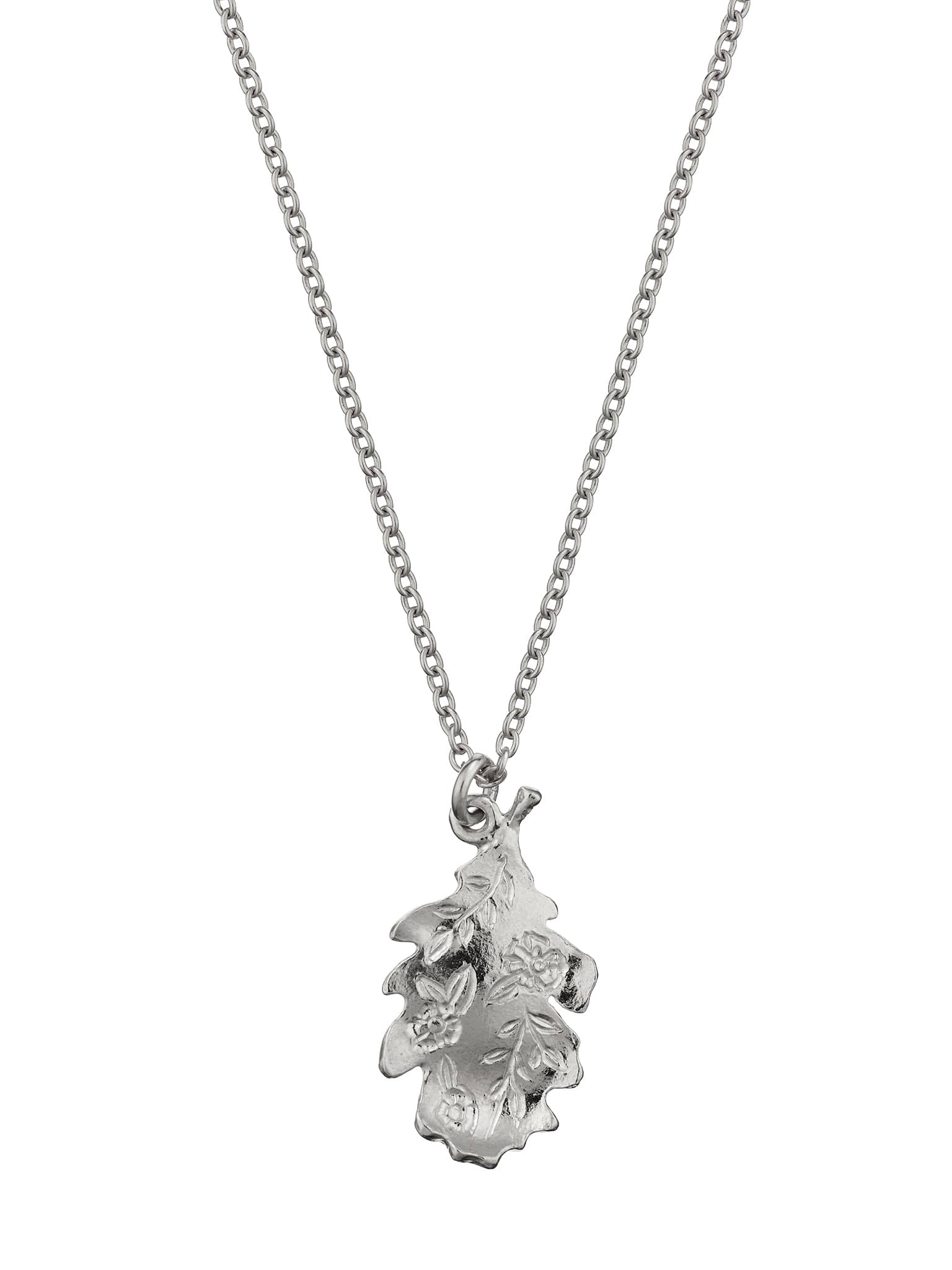 Floral Engraved Oak Leaf Necklace - image 9 | silver