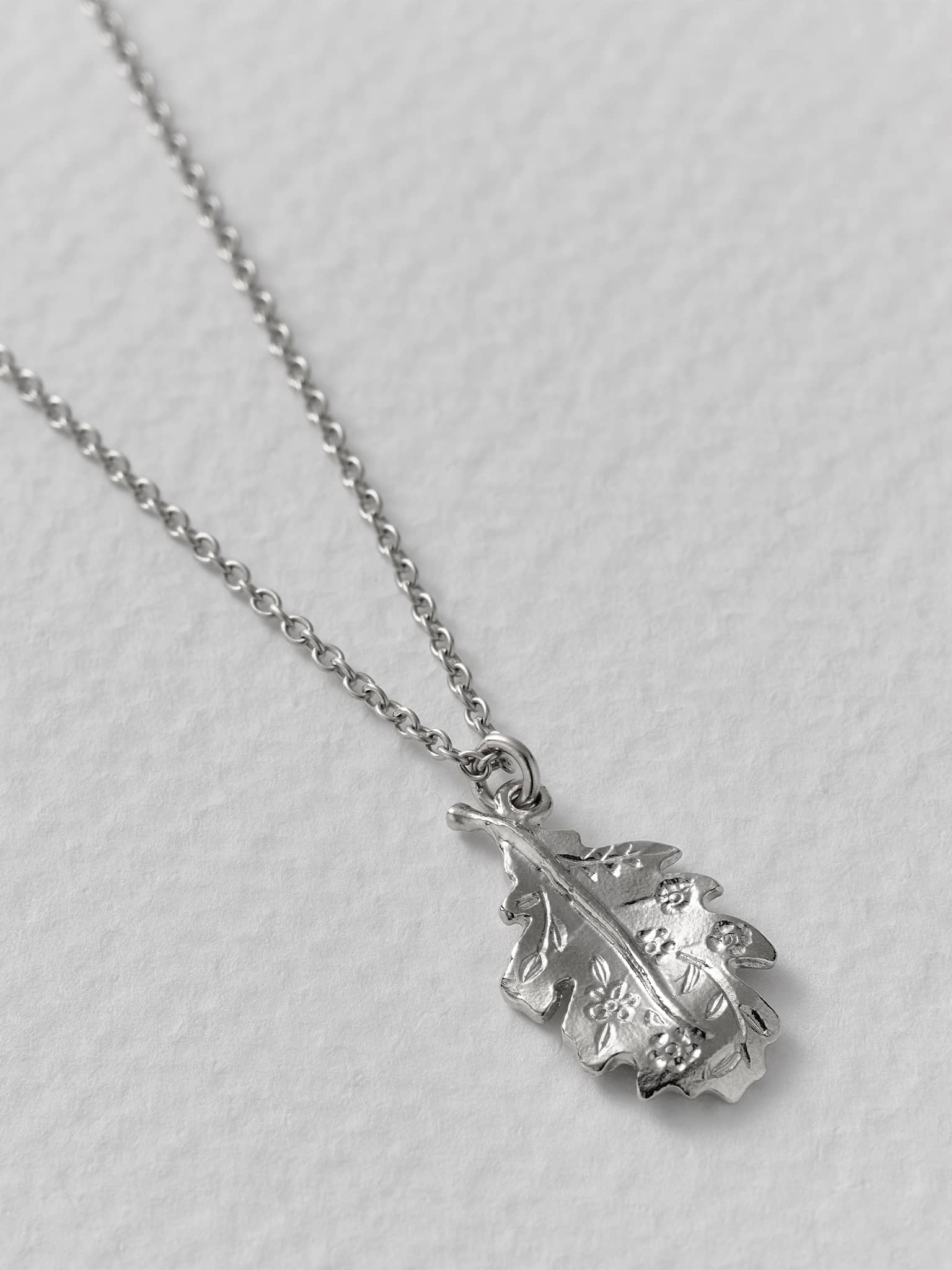 Floral Engraved Oak Leaf Necklace - image 8 | silver