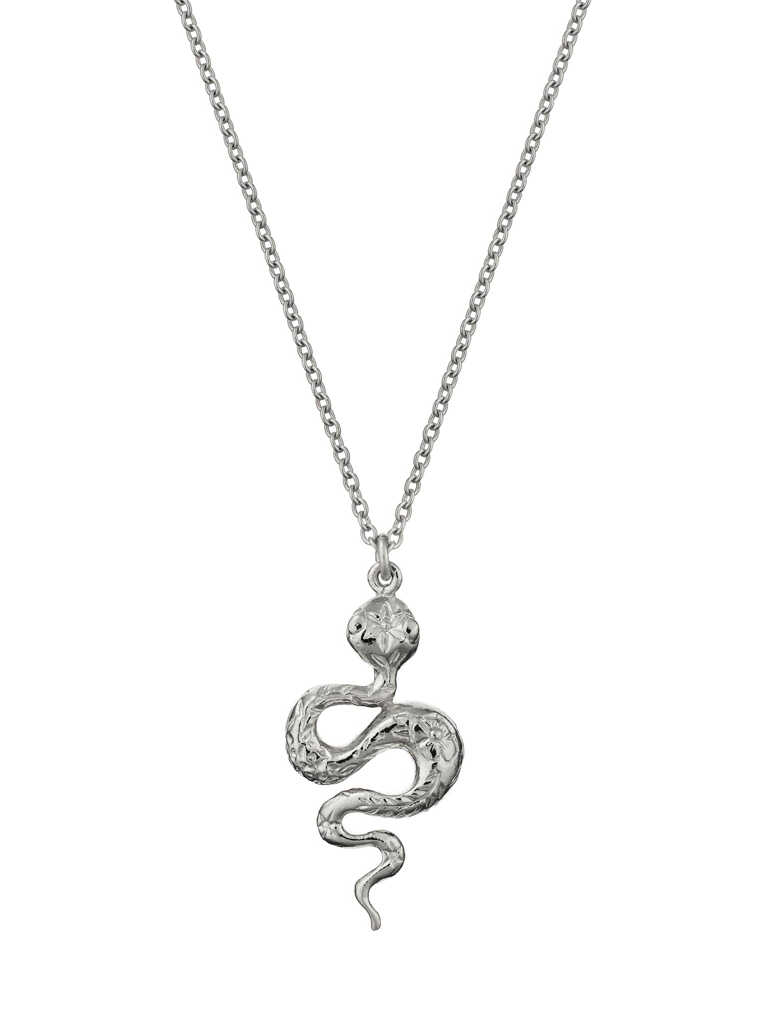 Floral Engraved Snake Necklace - image 5 | silver