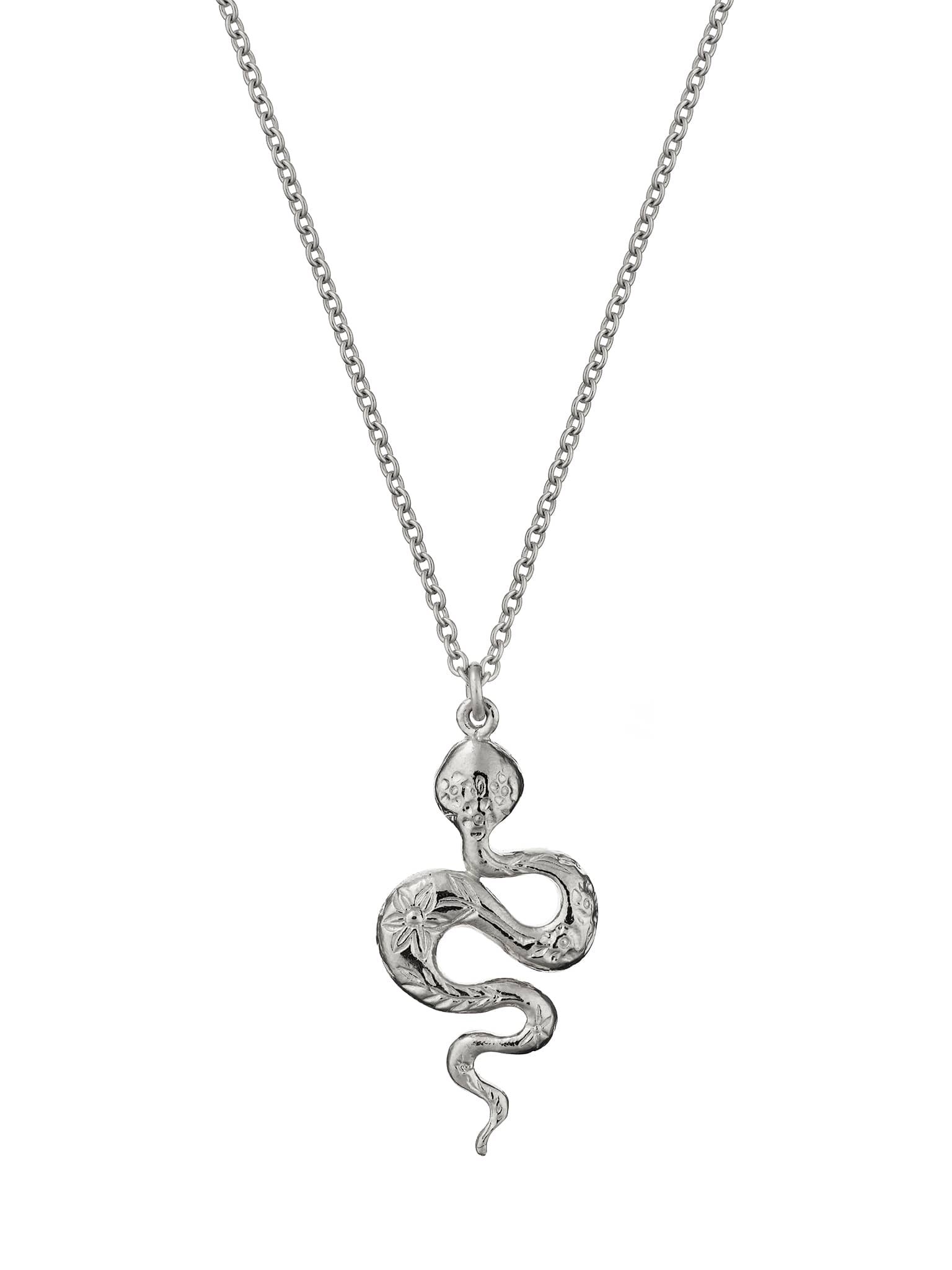 Floral Engraved Snake Necklace - image 8 | silver