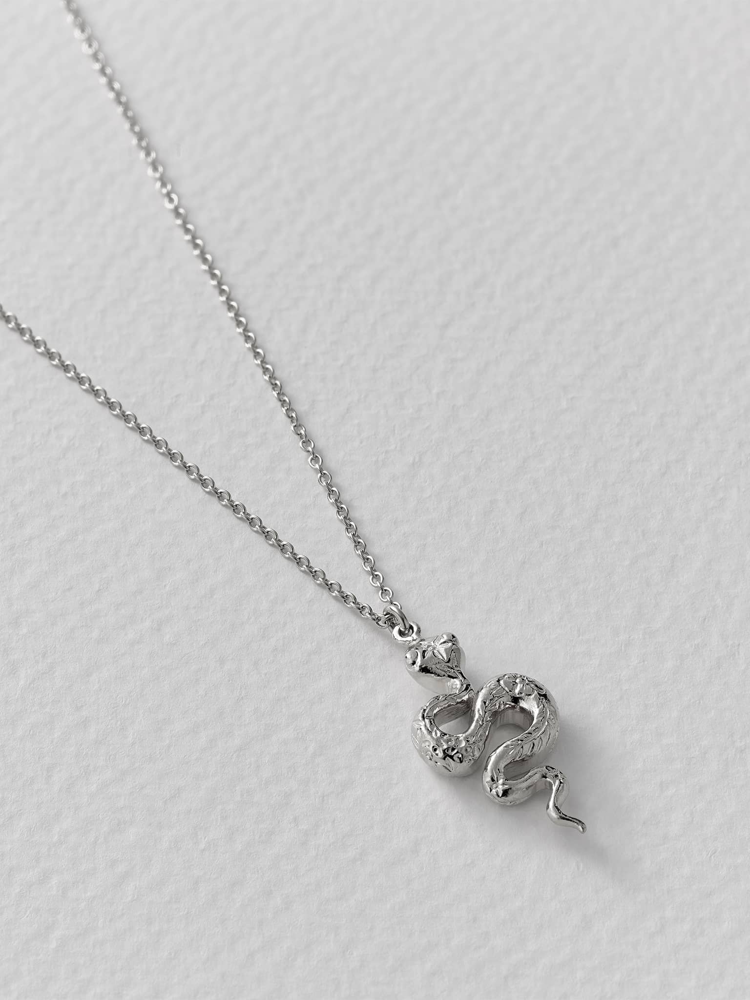 Floral Engraved Snake Necklace - image 7 | silver