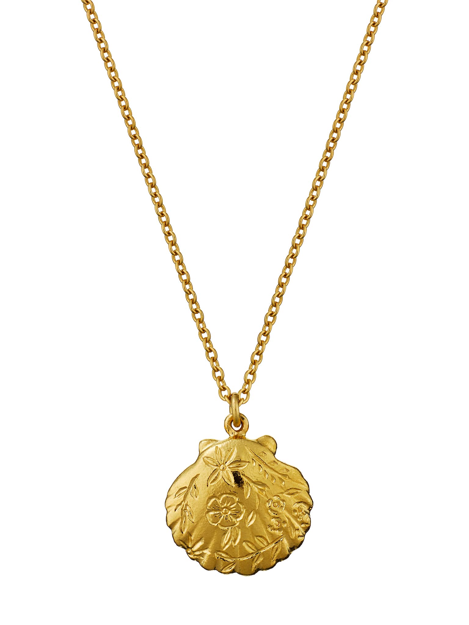 Floral Engraved Scallop Shell Necklace - image 1 | gold plate