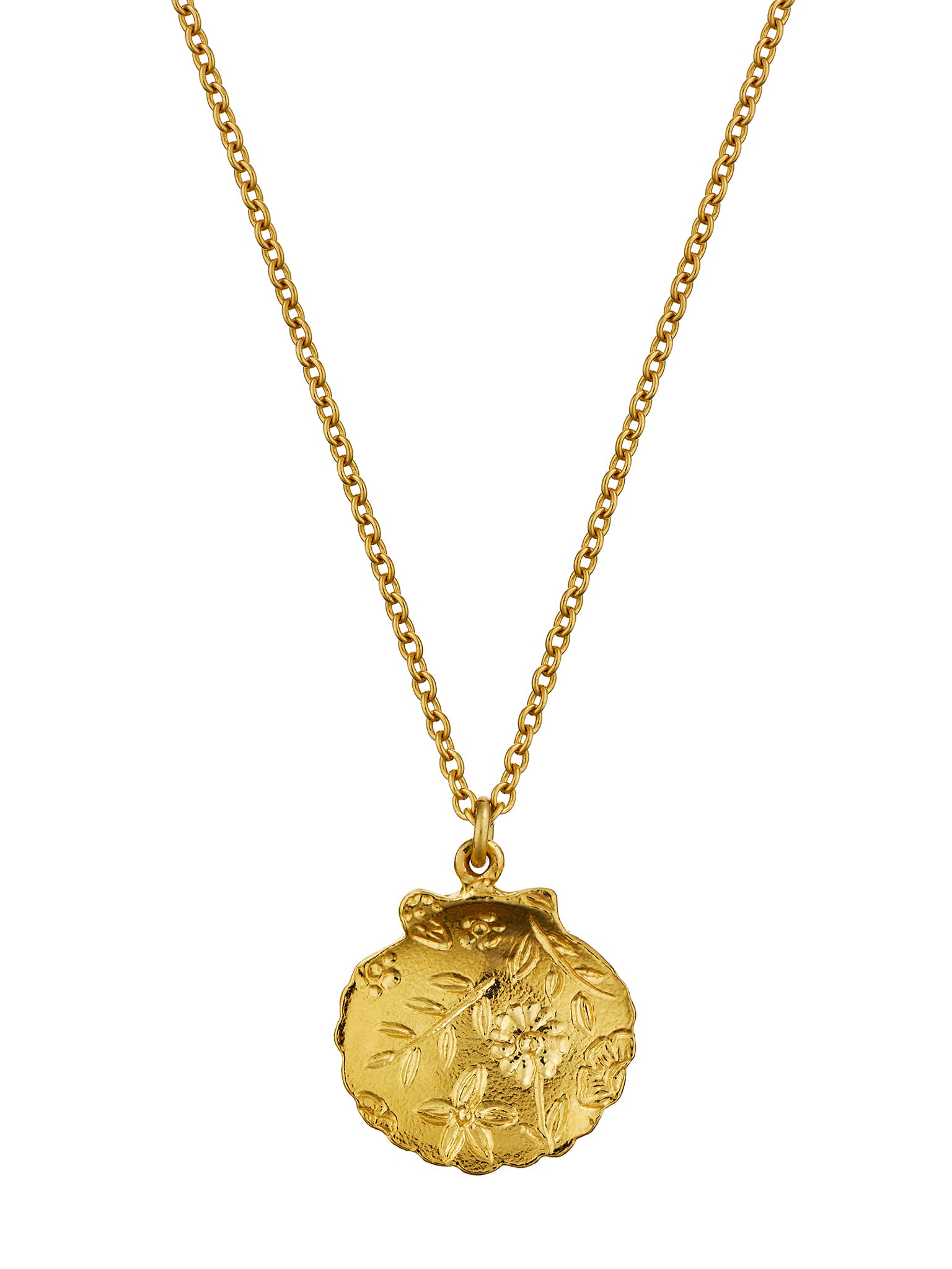 Floral Engraved Scallop Shell Necklace - image 4 | gold plate