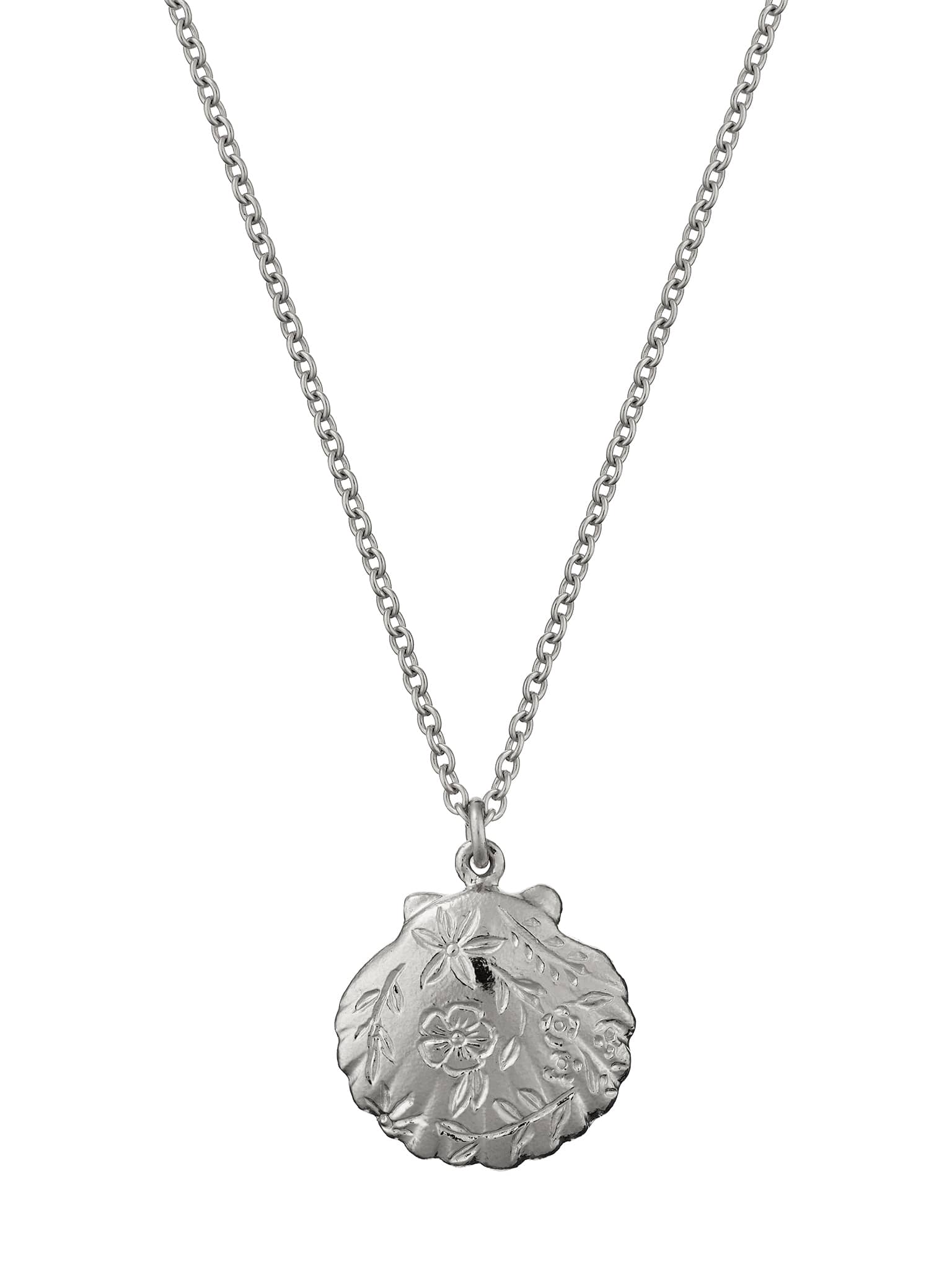 Floral Engraved Scallop Shell Necklace - image 5 | silver