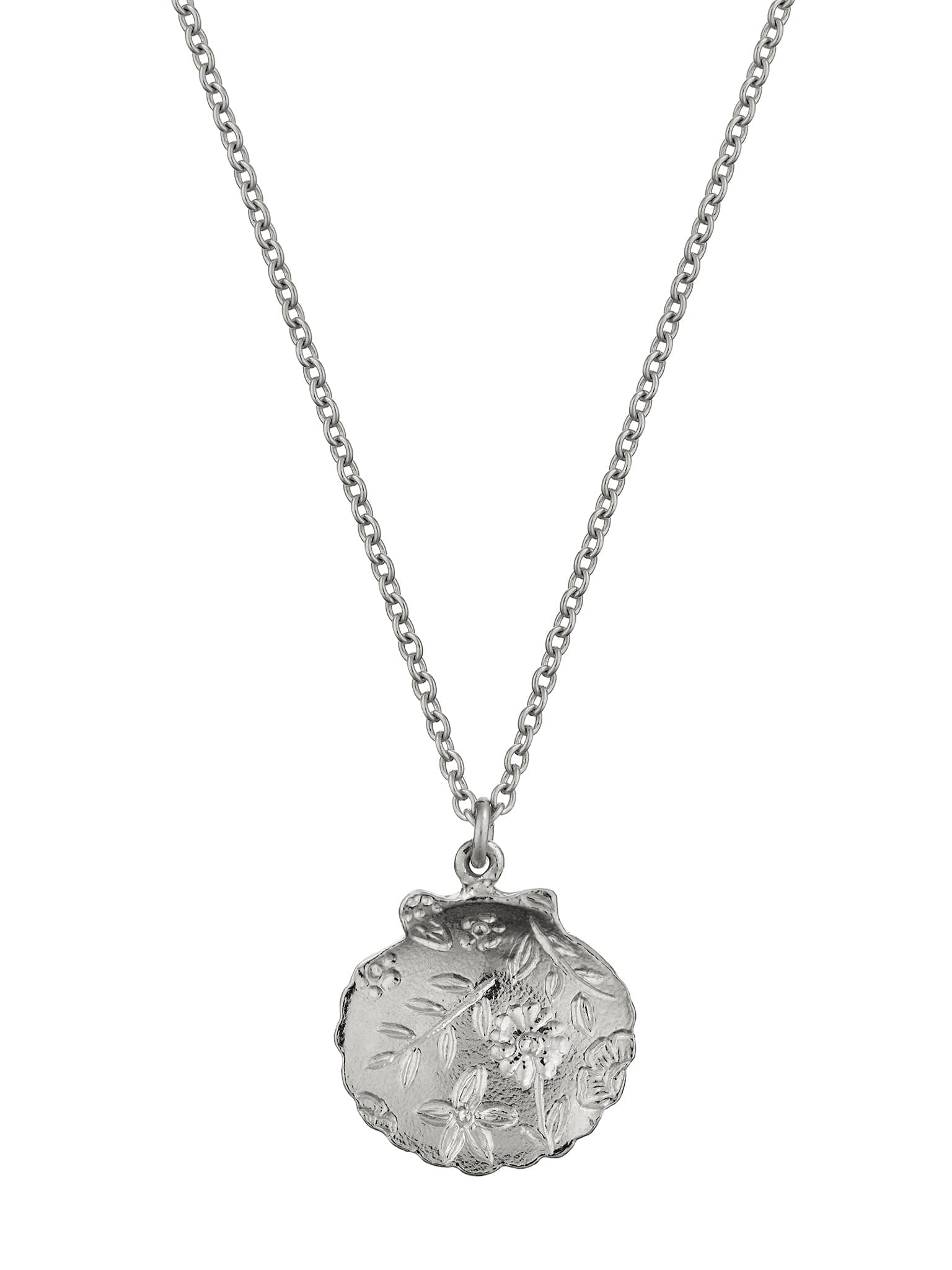 Floral Engraved Scallop Shell Necklace - image 7 | silver