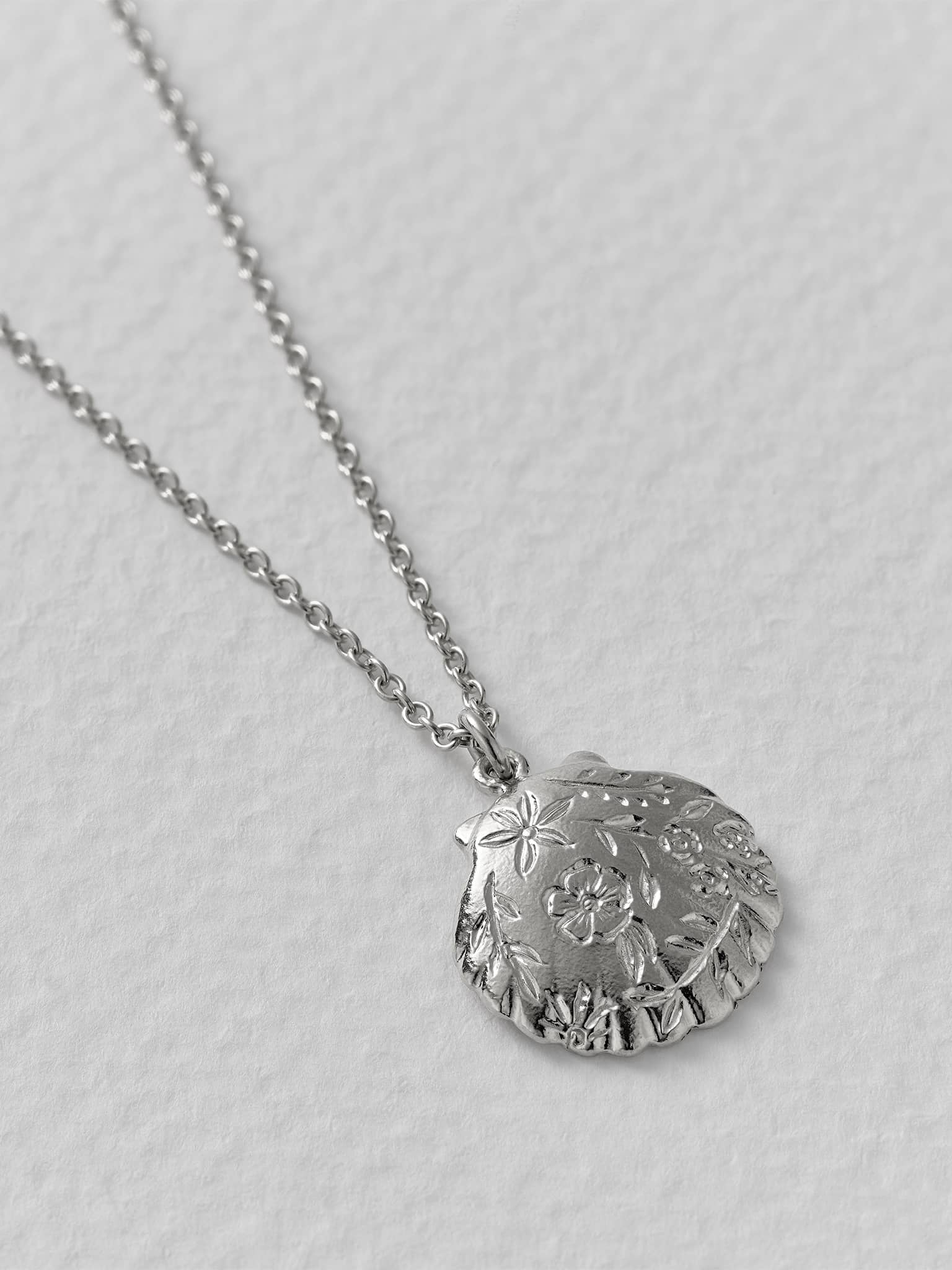 Floral Engraved Scallop Shell Necklace - image 6 | silver
