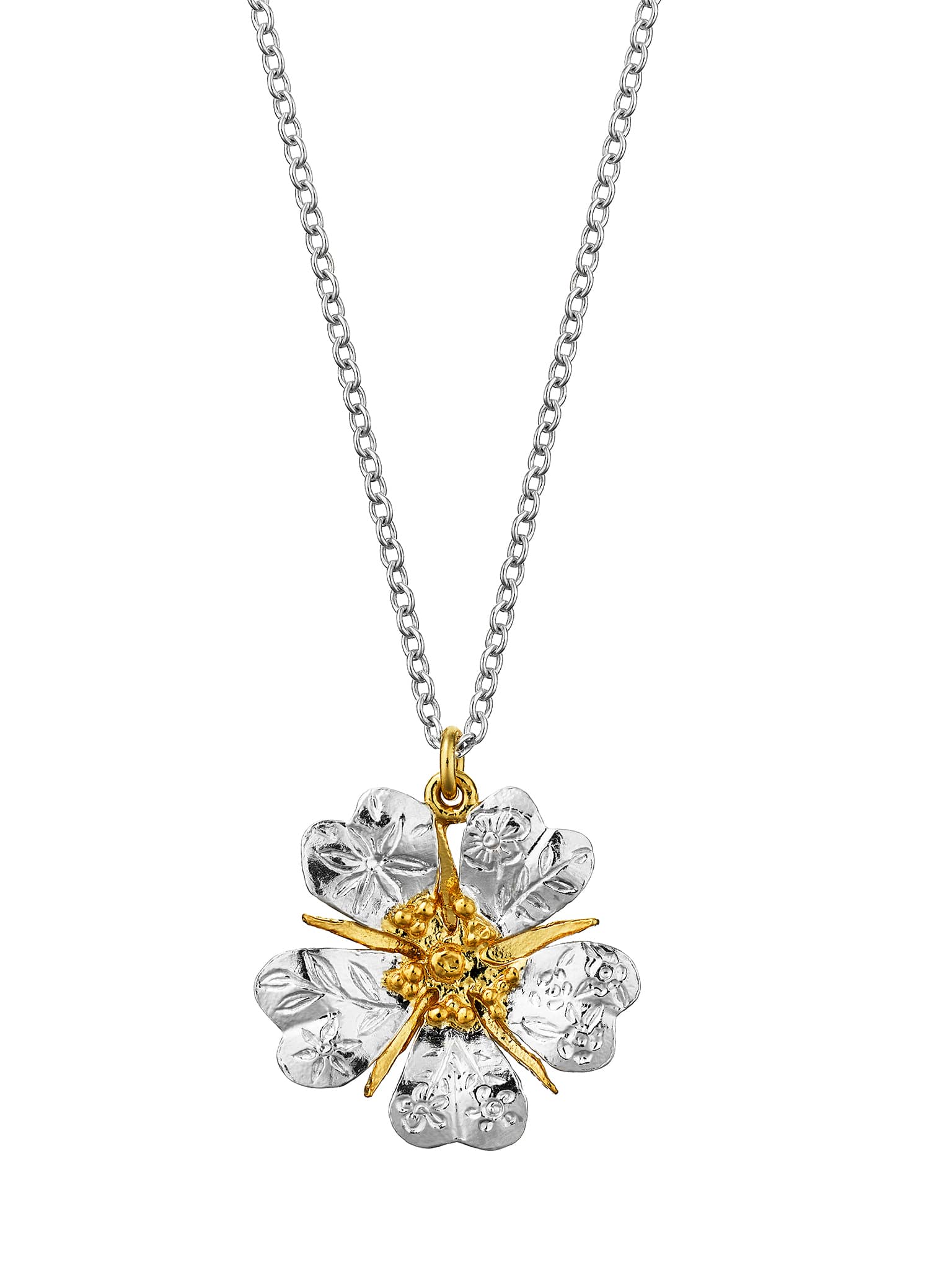 Floral Engraved Wild Rose Necklace - image 1 | silver & gold plate