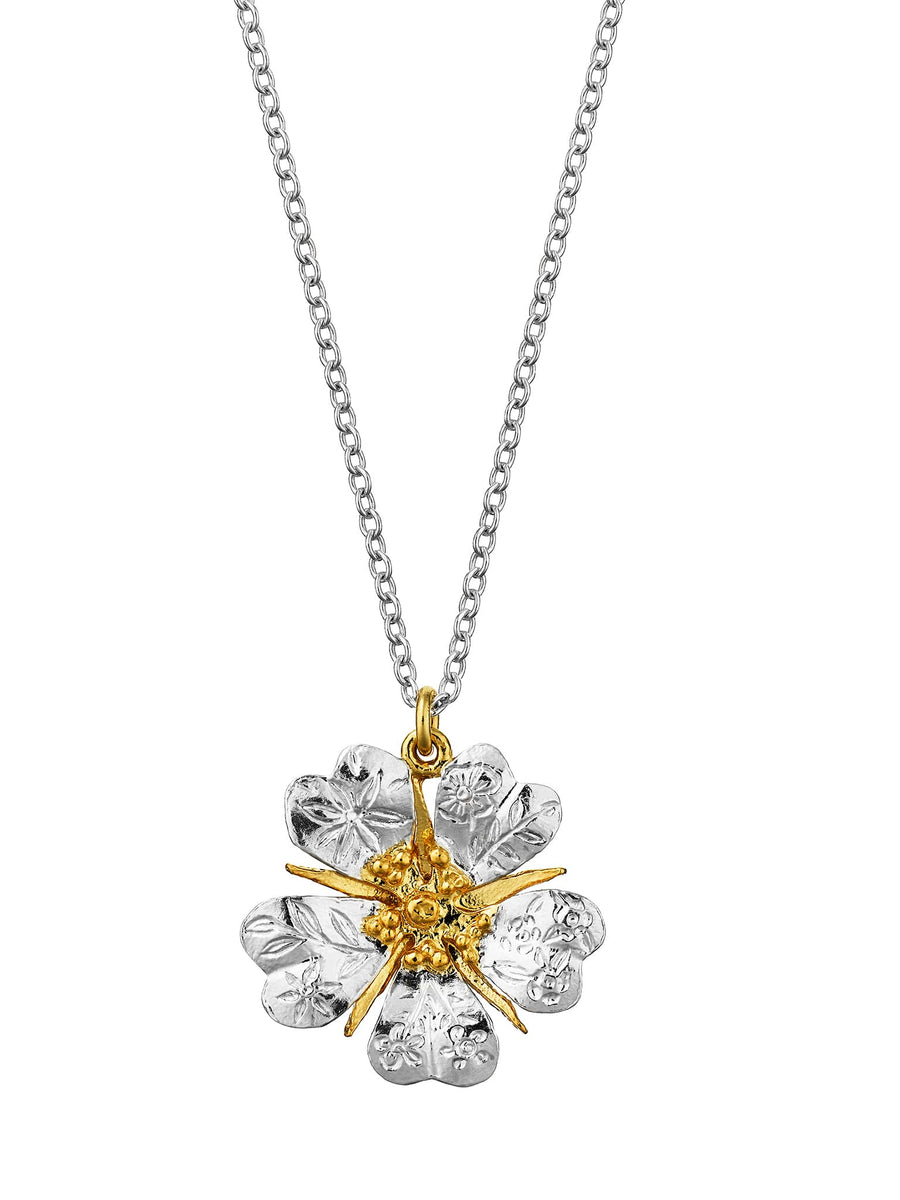Floral Engraved Wild Rose Necklace