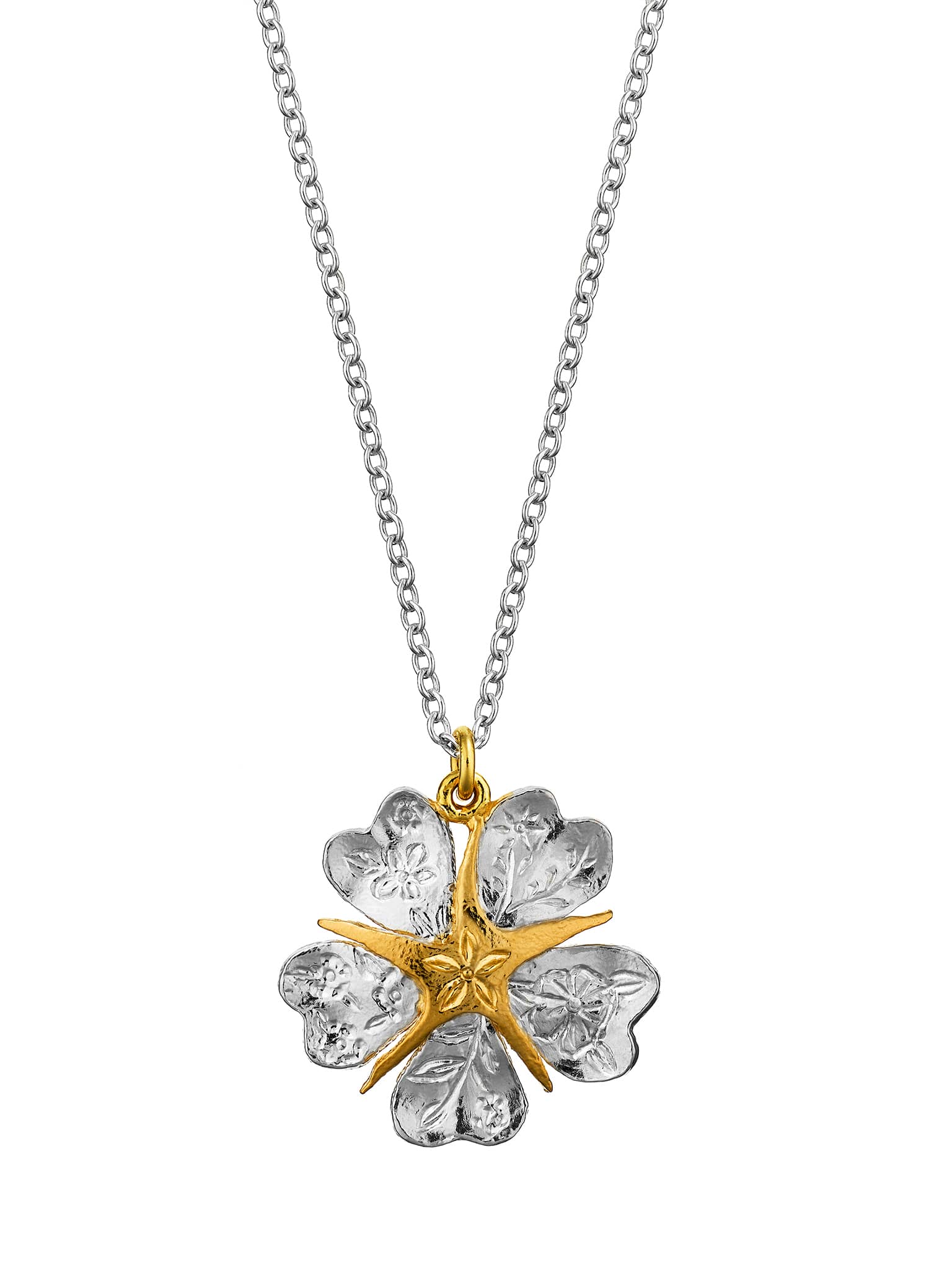 Floral Engraved Wild Rose Necklace - image 4 | silver & gold plate