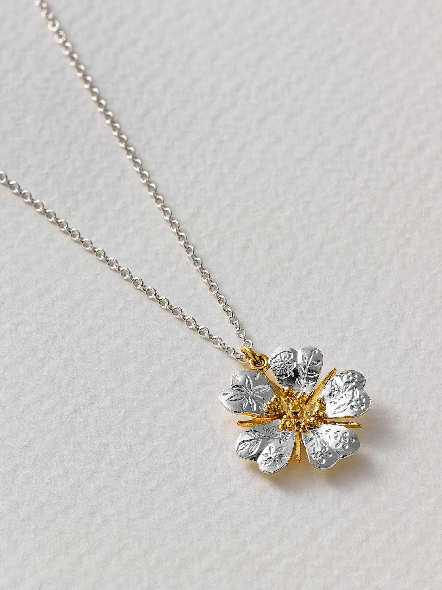 Floral Engraved Wild Rose Necklace - image 3 | silver & gold plate