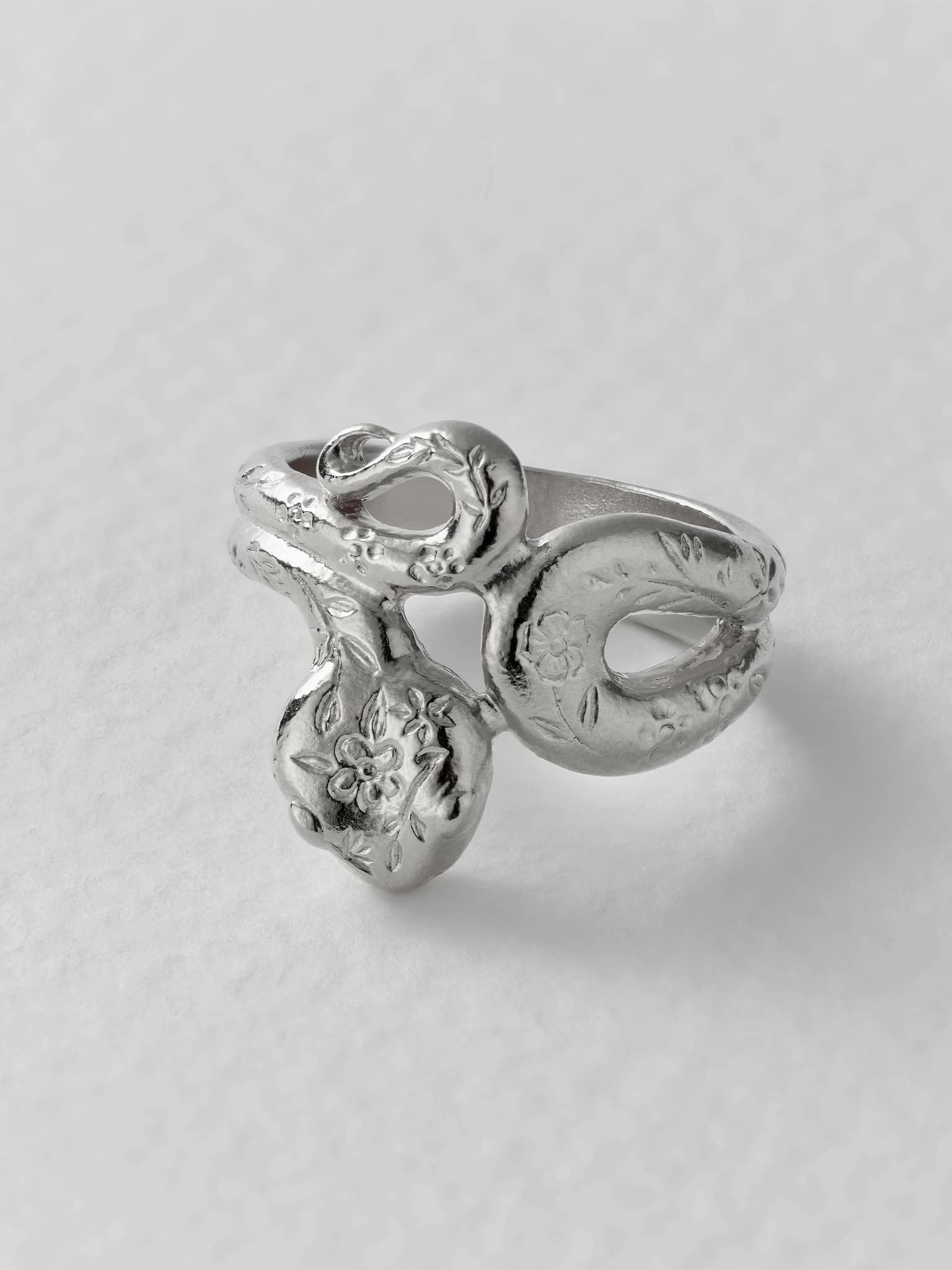Floral Engraved Snake Ring - image 9 | silver