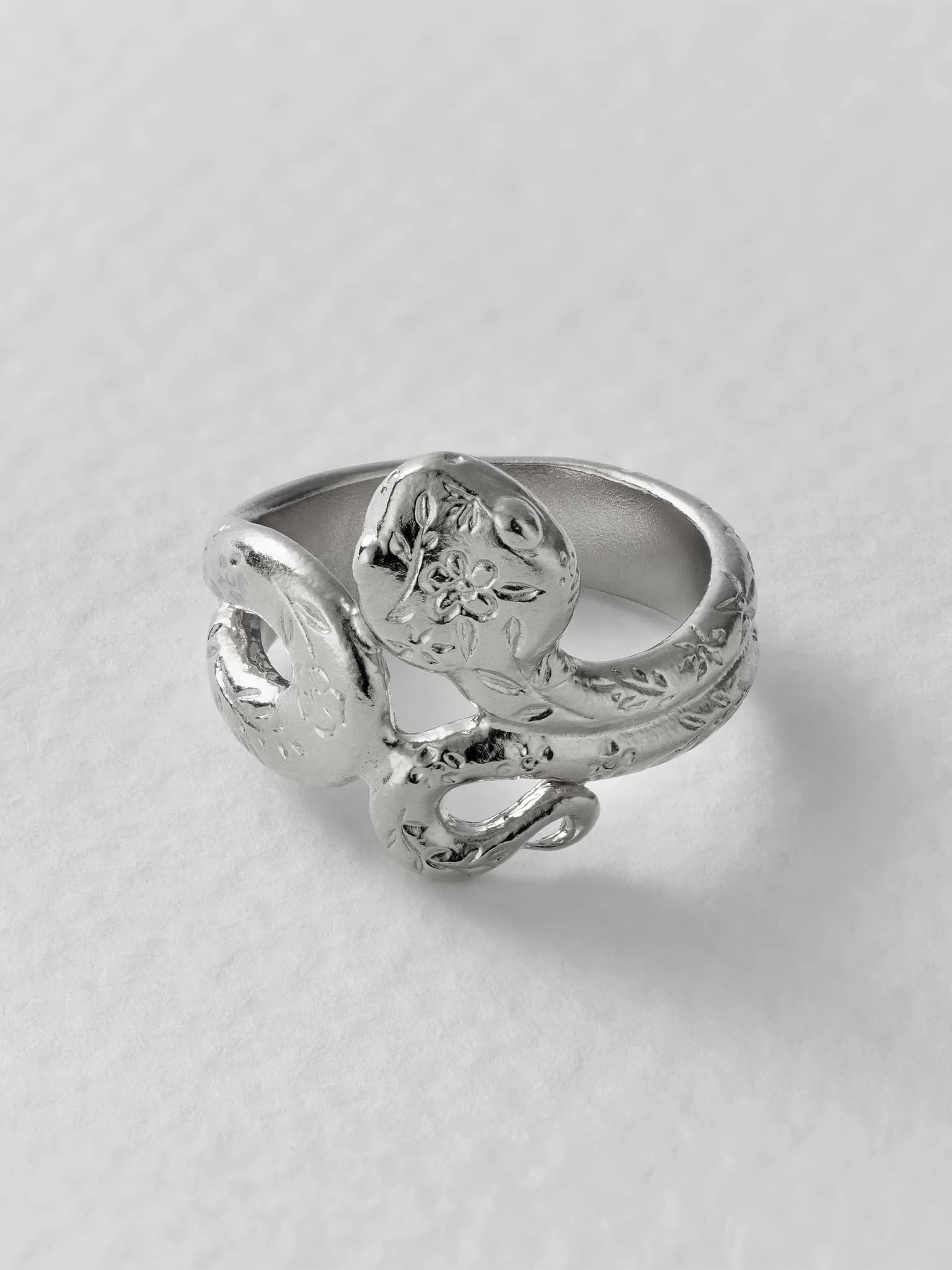 Floral Engraved Snake Ring - image 10 | silver