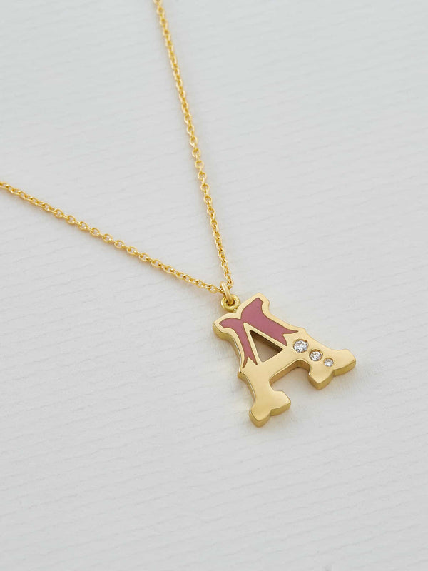 18ct Enamelled Letter A Necklace