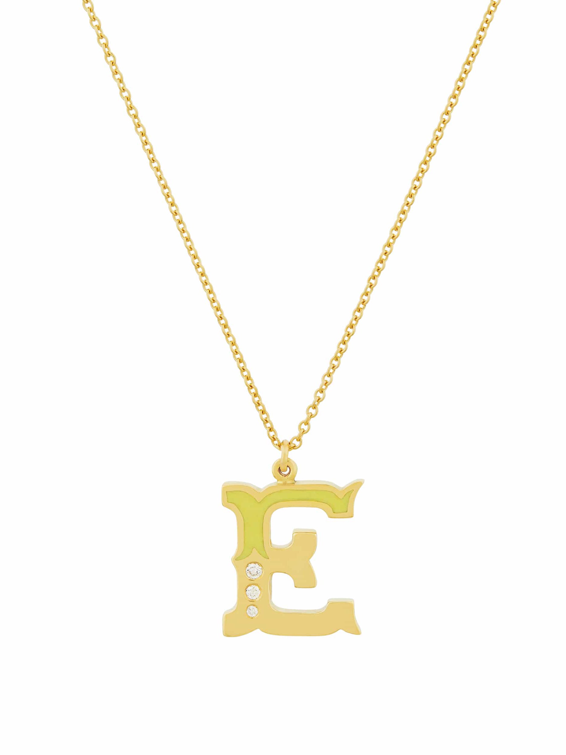 18ct Enamelled Letter E Necklace - image 1 | 18ct yellow gold