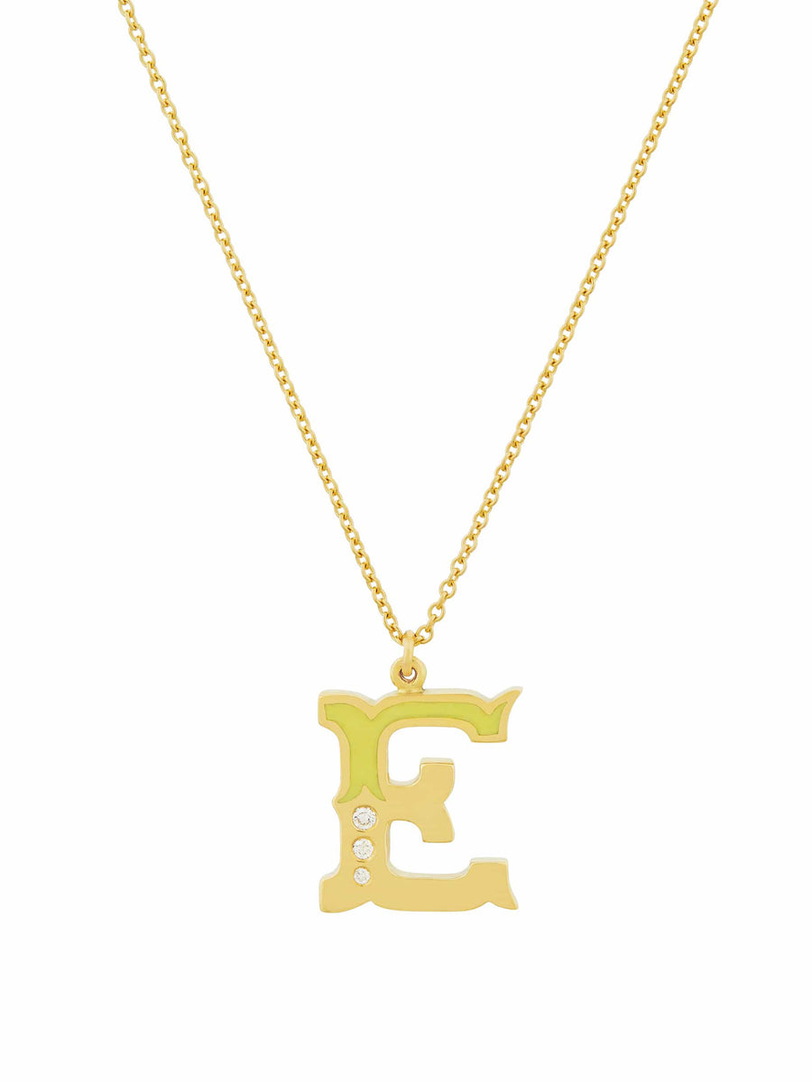 18ct Enamelled Letter E Necklace