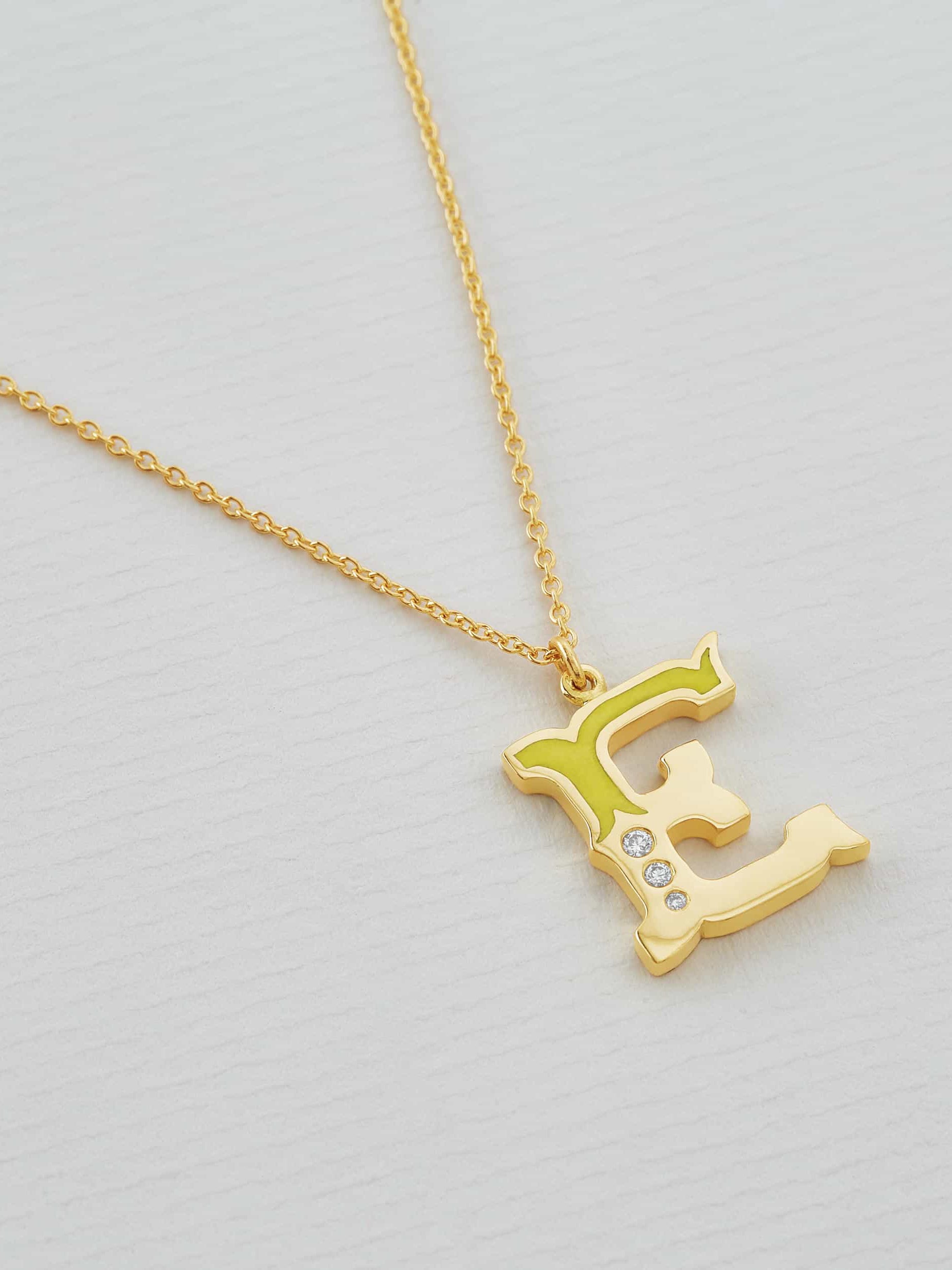 18ct Enamelled Letter E Necklace - image 3 | 18ct yellow gold