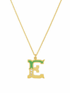 18ct Enamelled Letter E Necklace