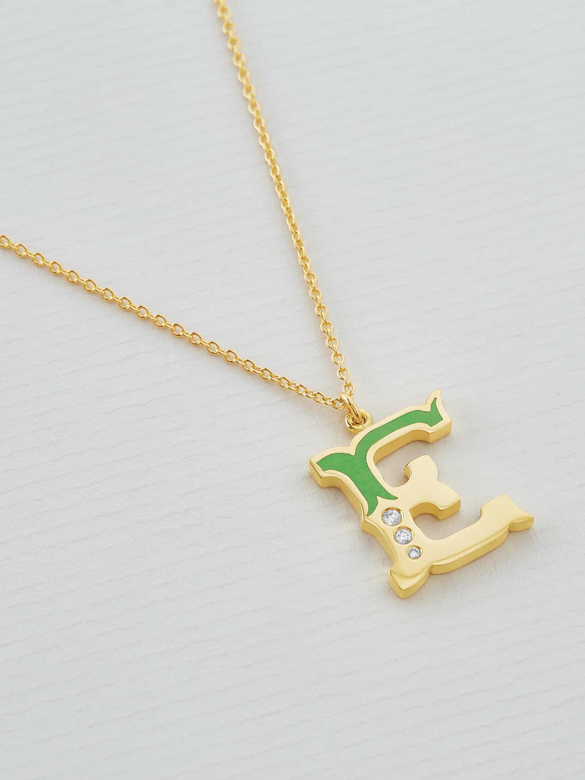 18ct Enamelled Letter E Necklace - image 4 | 18ct yellow gold