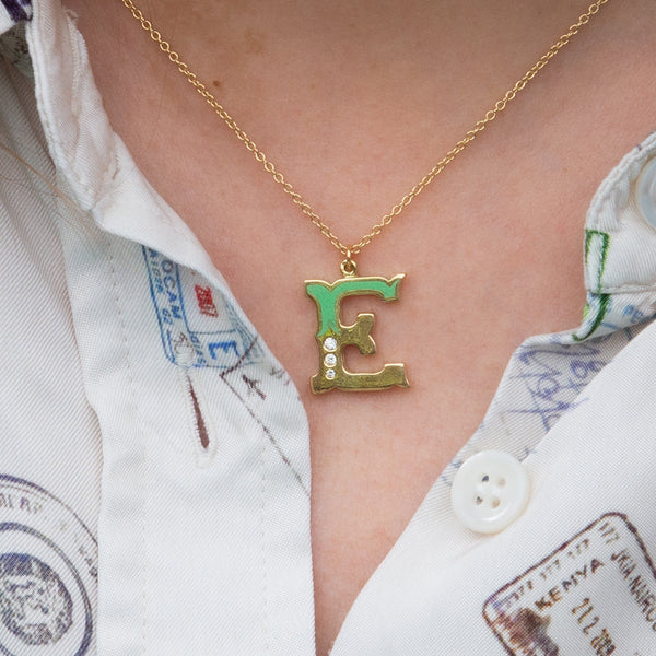 18ct Enamelled Letter E Necklace