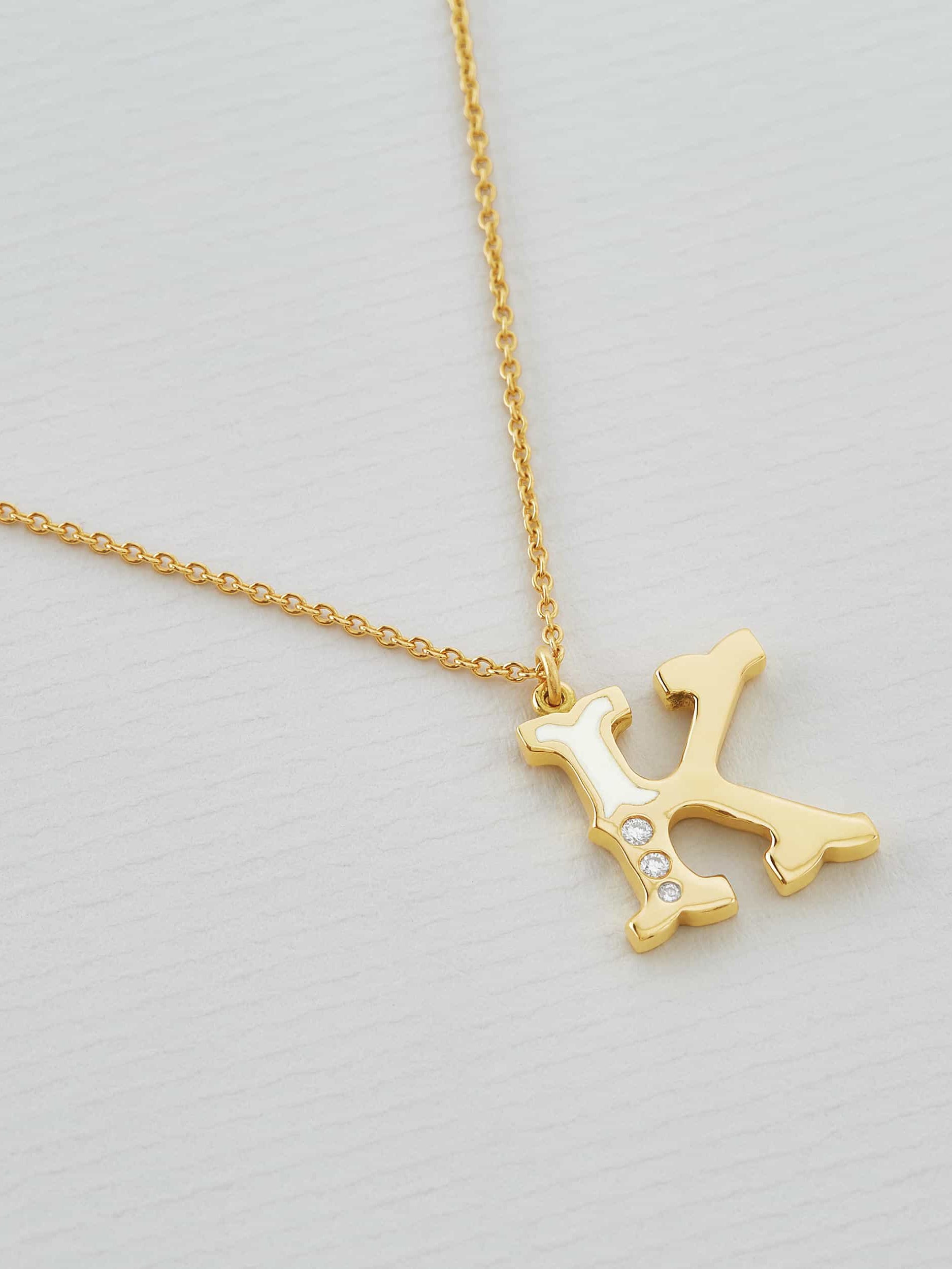 18ct Enamelled Letter K Necklace - image 2 | 18ct yellow gold