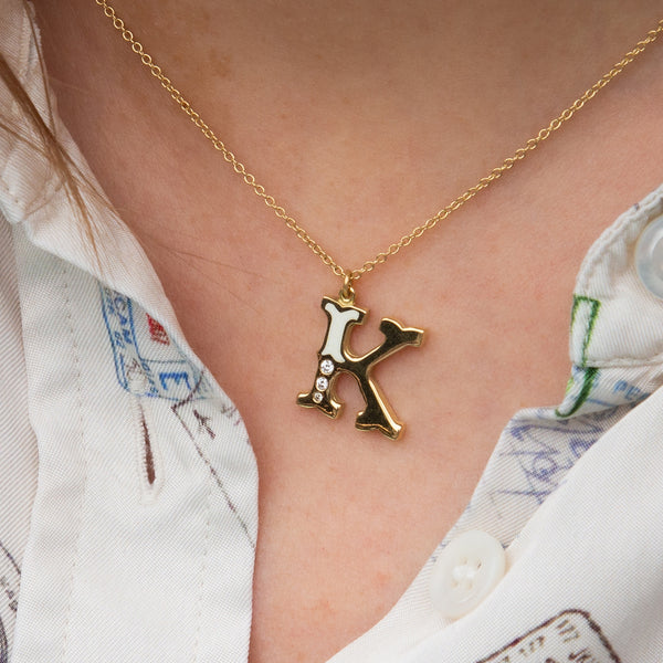 18ct Enamelled Letter K Necklace
