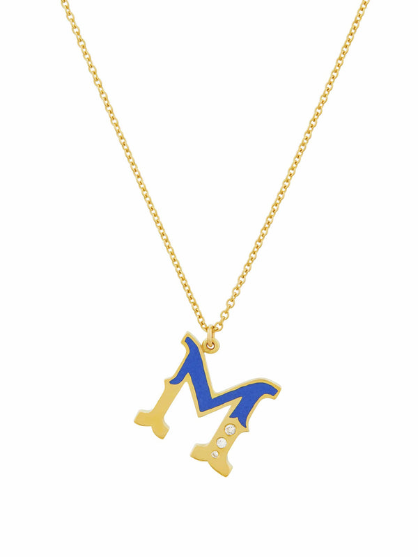 18ct Enamelled Letter M Necklace